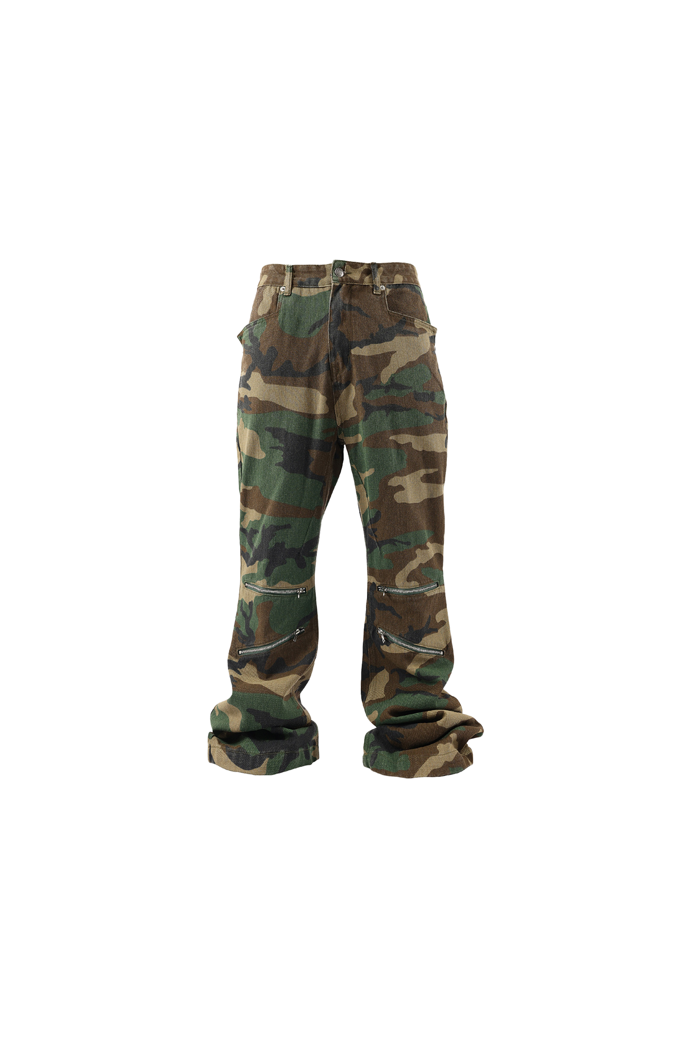 Military Green Camouflage Bootcut Denim Pants