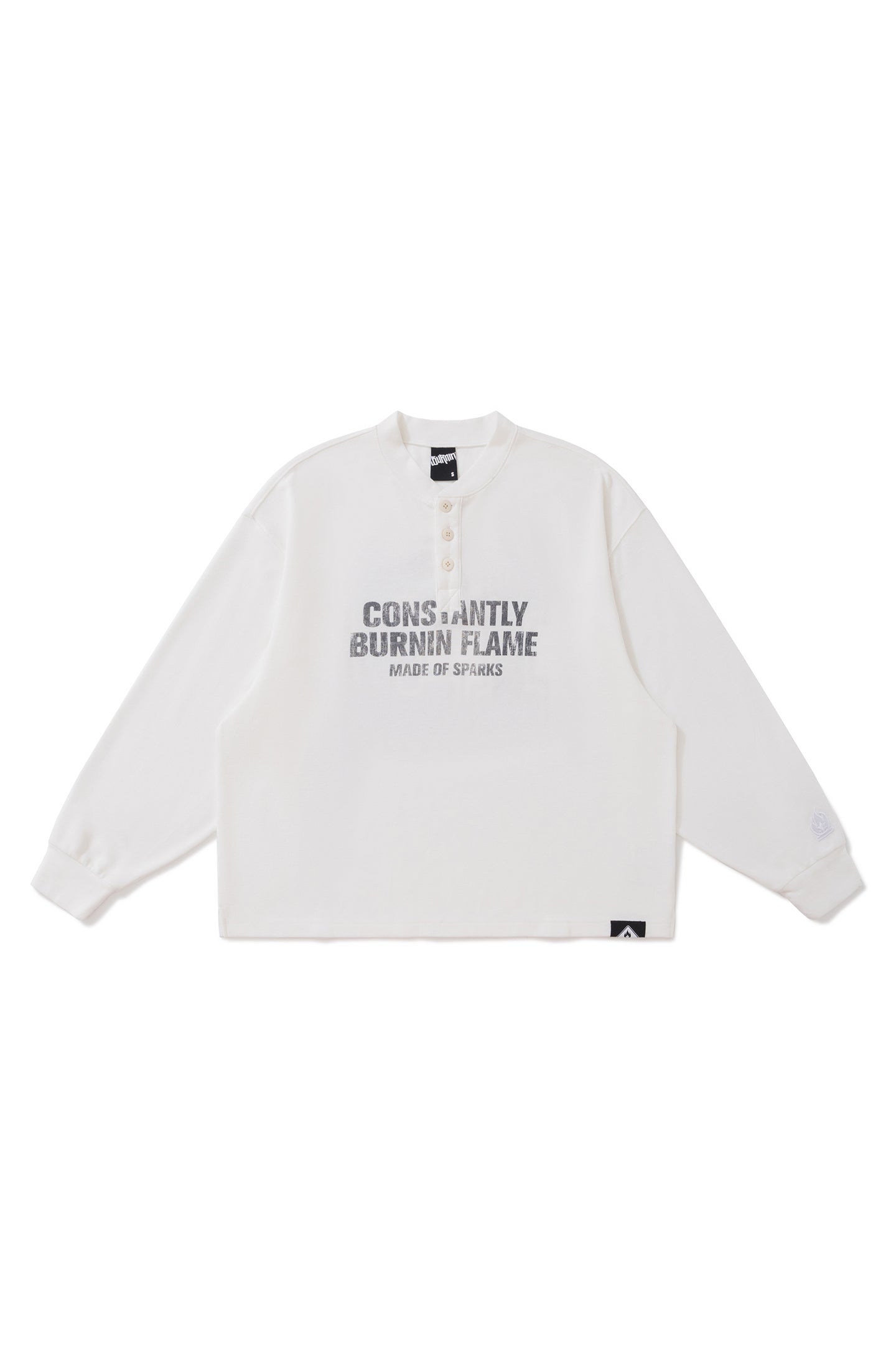 BURNIN*97'Series Worn Slogan Waffle Henley Collar Long Sleeve T-shirt - PSYLOS 1, BURNIN*97'Series Worn Slogan Waffle Henley Collar Long Sleeve T-shirt, T-shirt, Burnin, PSYLOS 1