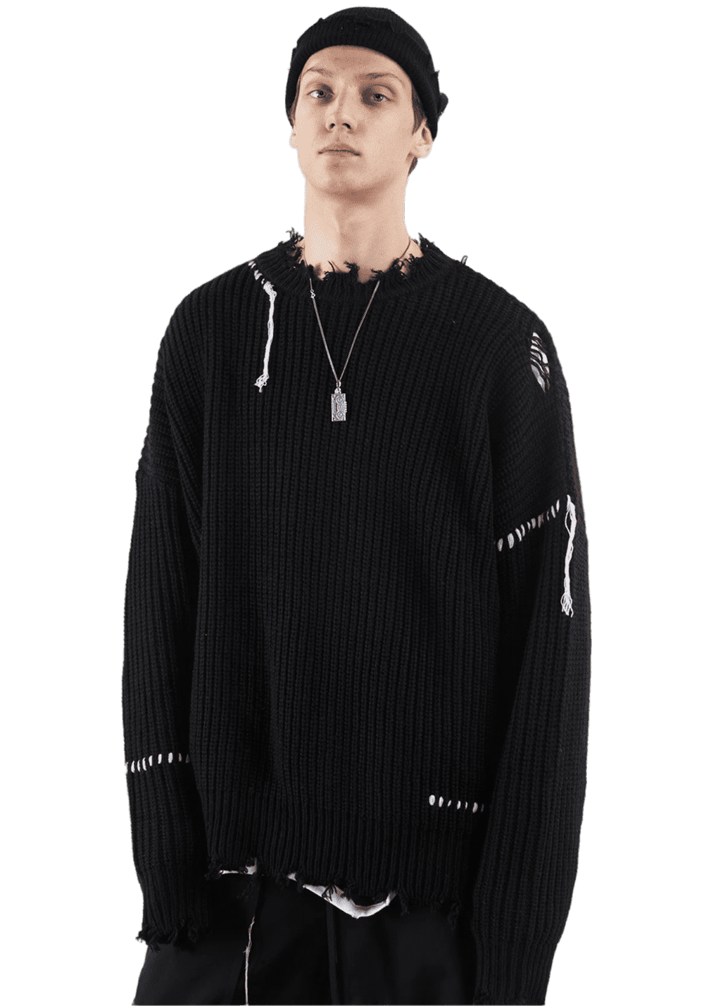 Round Neck Ripped Sweater PSYLOS 1