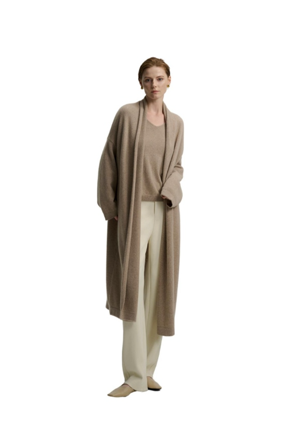 CASHMERE Robe-Style Cashmere Coat - Camel Flower