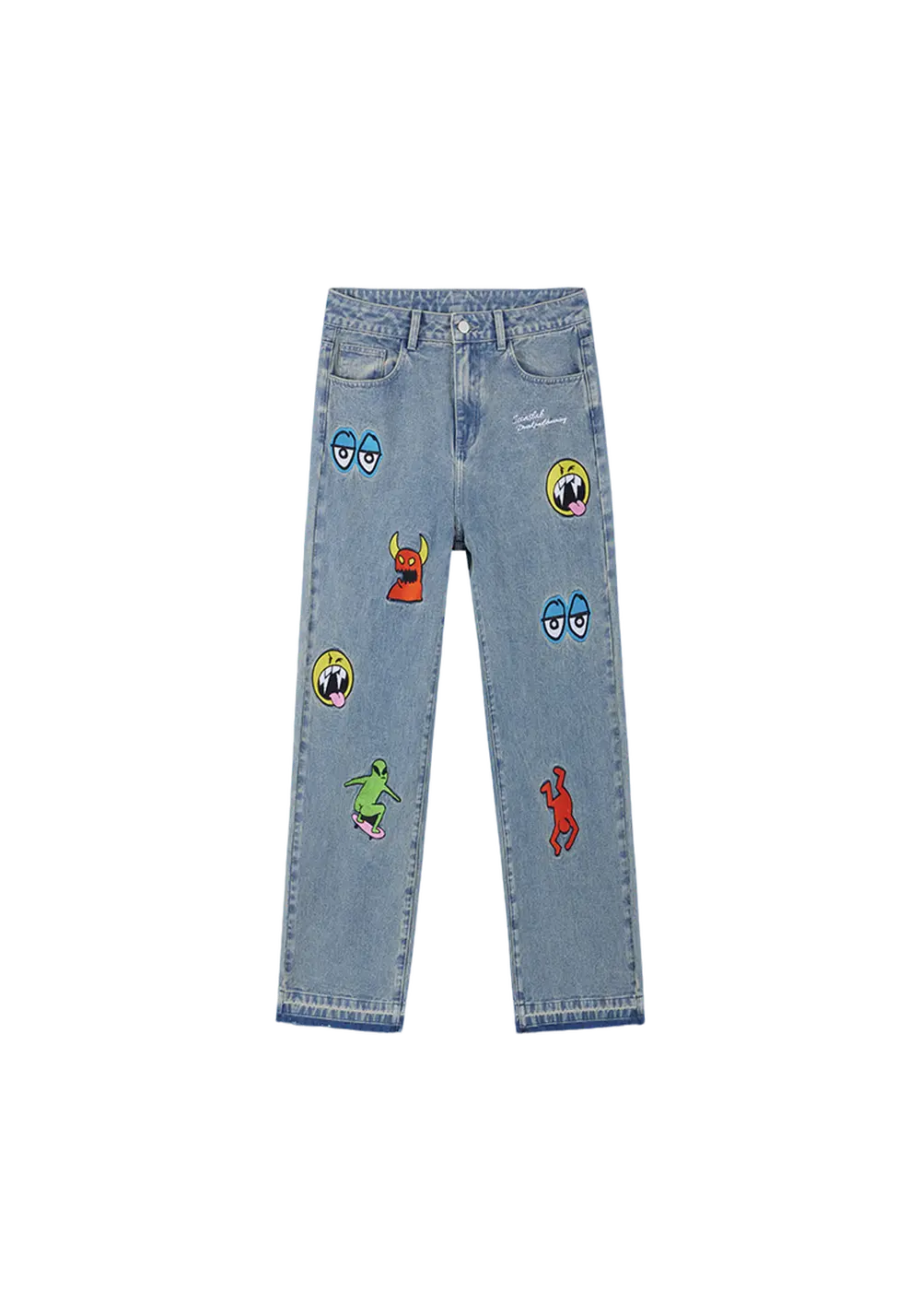 Cartoon Monster Embroidered Jeans - PSYLOS 1, Cartoon Monster Embroidered Jeans, Pants, iconslab, PSYLOS 1