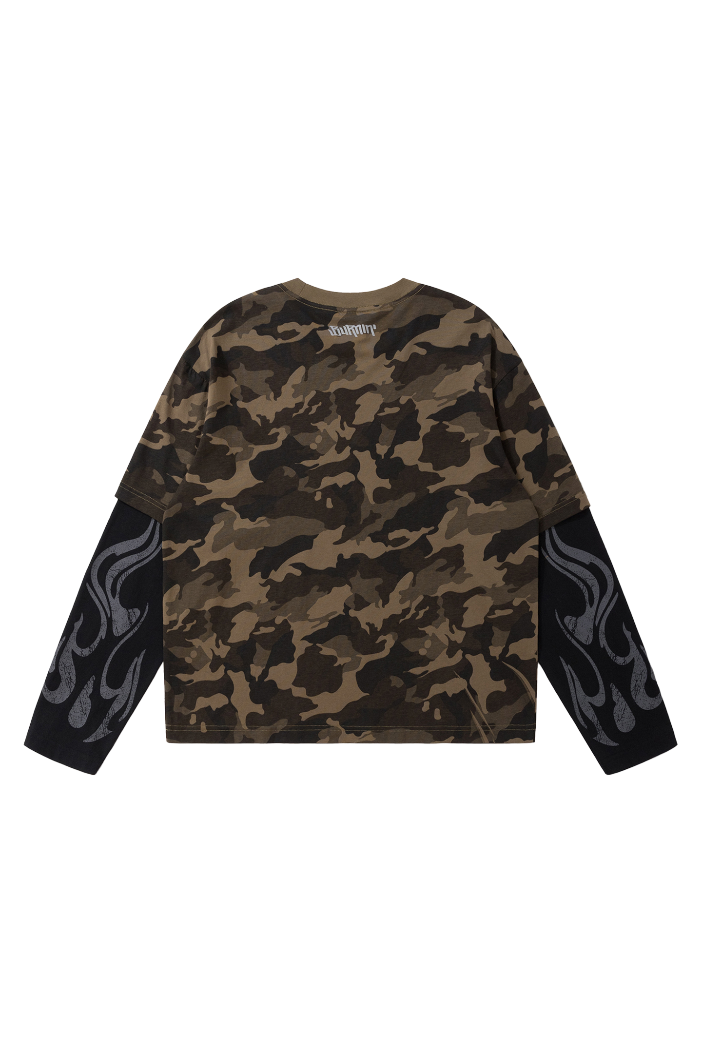 BURNIN* “97’series” worn fire pattern fake two-piece T-shirt - PSYLOS 1, BURNIN* “97’series” worn fire pattern fake two-piece T-shirt, T-Shirt, Burnin, PSYLOS 1