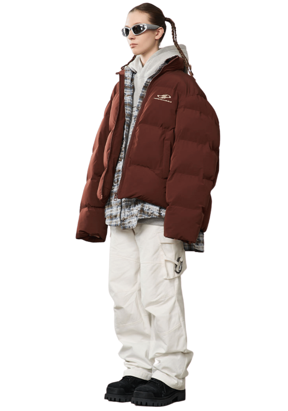 Faux Two Piece Checkered Shirt Puffer Jacket - PSYLOS 1, Faux Two Piece Checkered Shirt Puffer Jacket, Down Jacket, HARSH AND CRUEL, PSYLOS 1