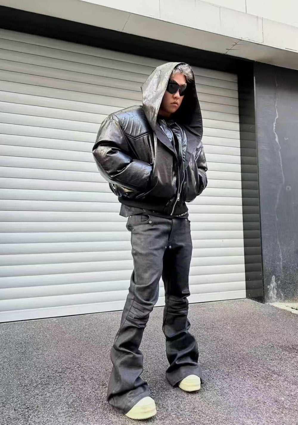 Disark│Cracked PU Leather Cropped Bomber Jacket - PSYLOS 1, Disark│Cracked PU Leather Cropped Bomber Jacket, Coat, Disark, PSYLOS 1