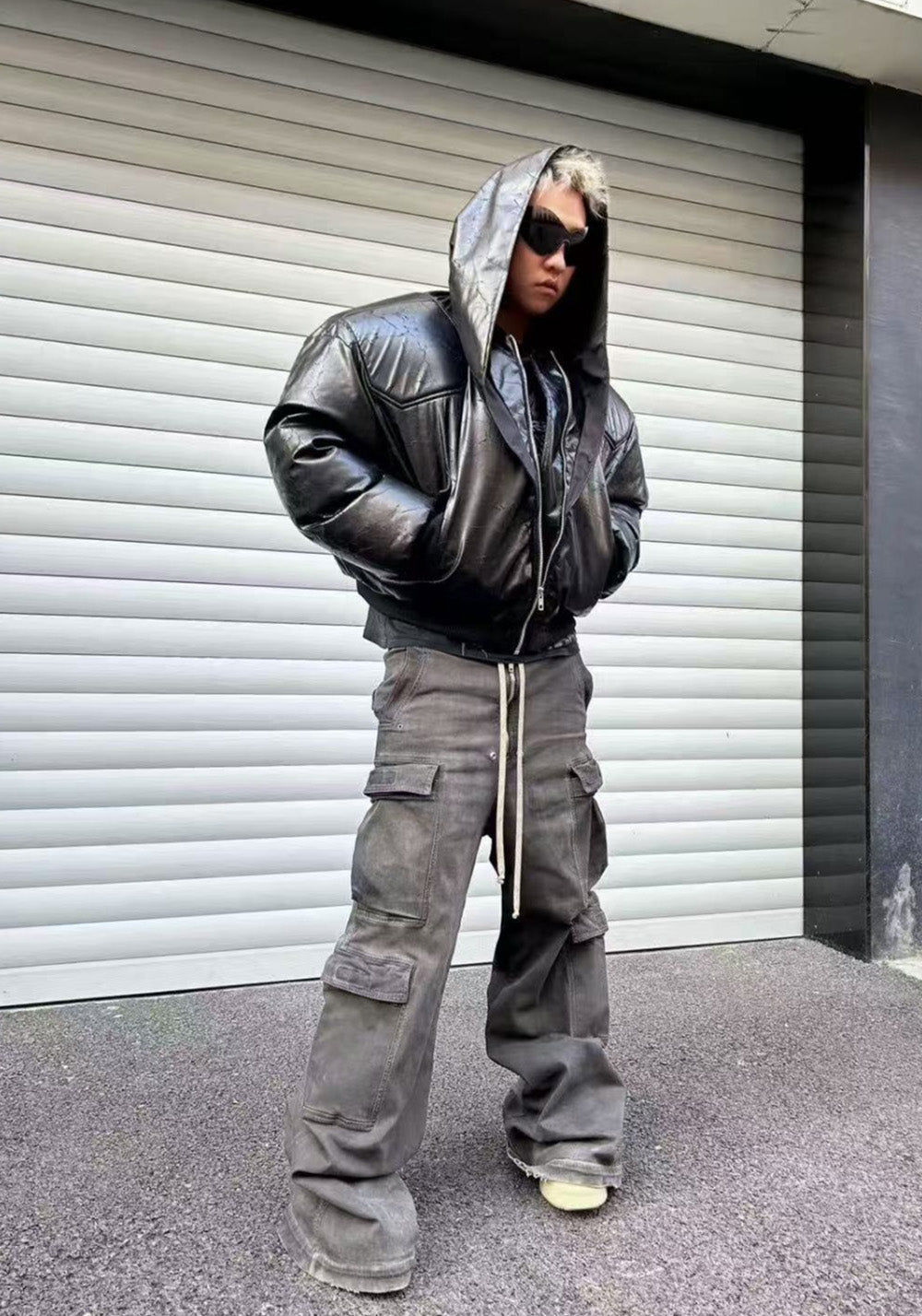 Disark│Cracked PU Leather Cropped Bomber Jacket - PSYLOS 1, Disark│Cracked PU Leather Cropped Bomber Jacket, Coat, Disark, PSYLOS 1