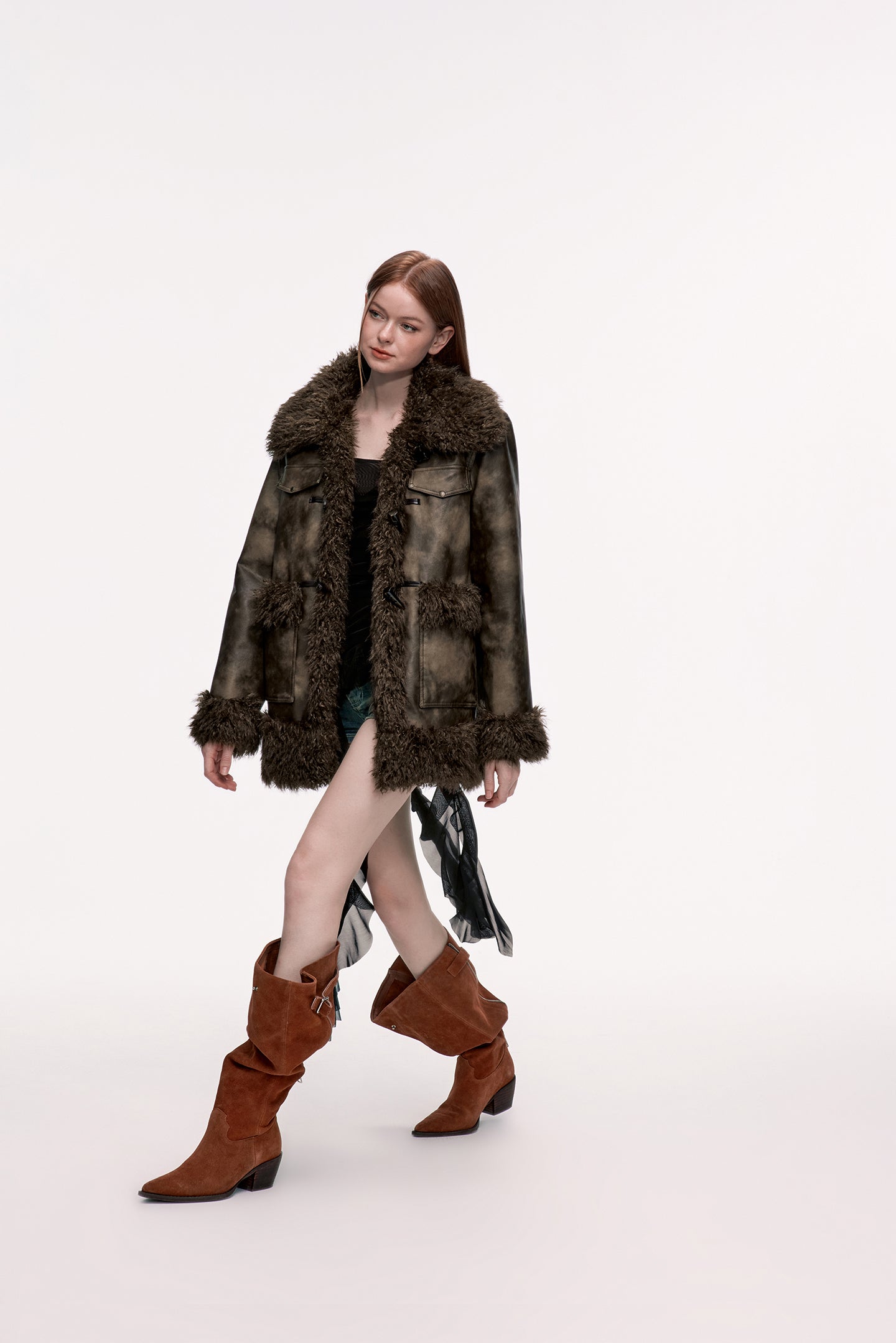 Fur Collar Patchwork Leather Jacket