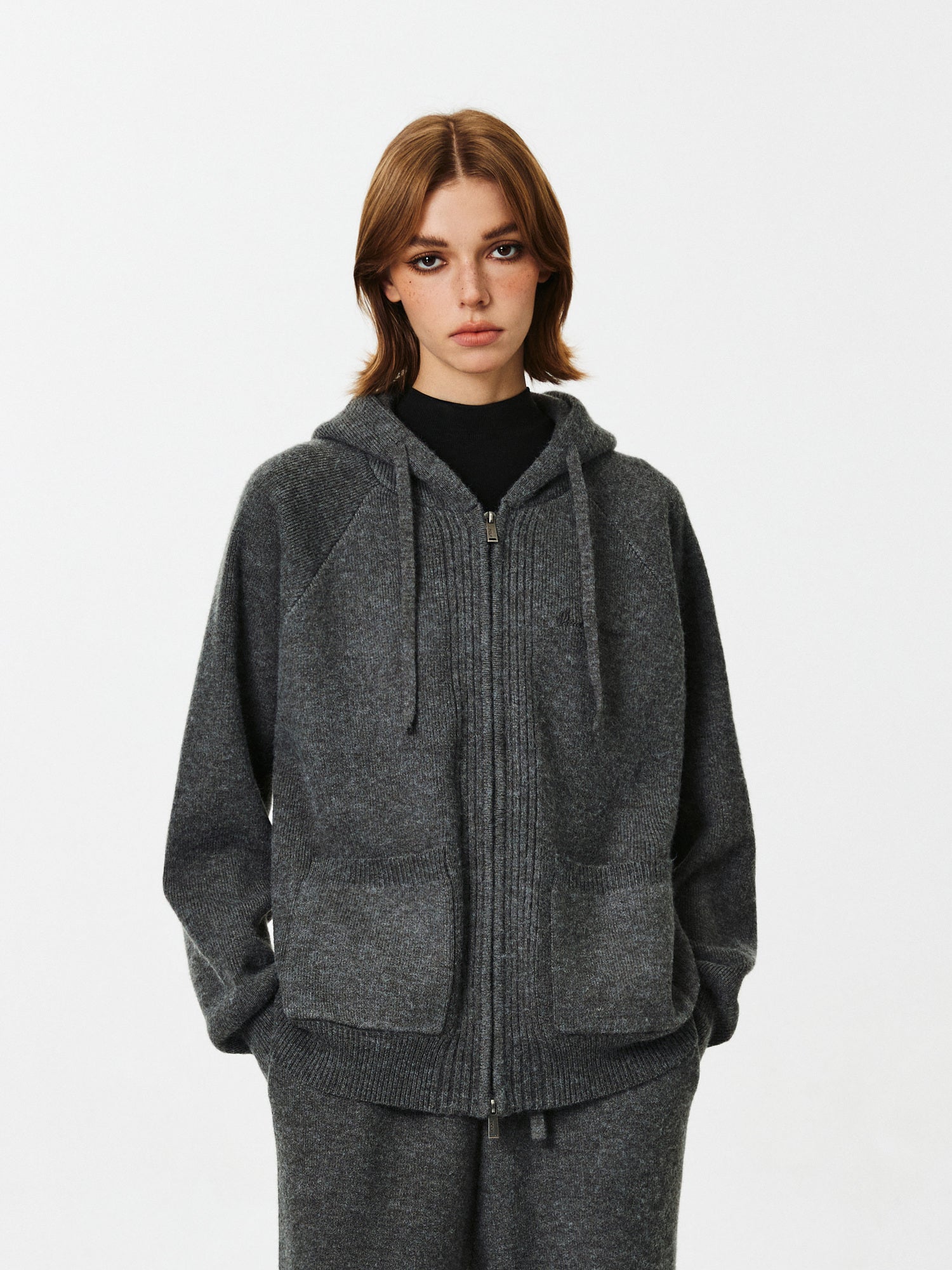 PCLP Wool Knit Set Hooded Sweater Cardigan