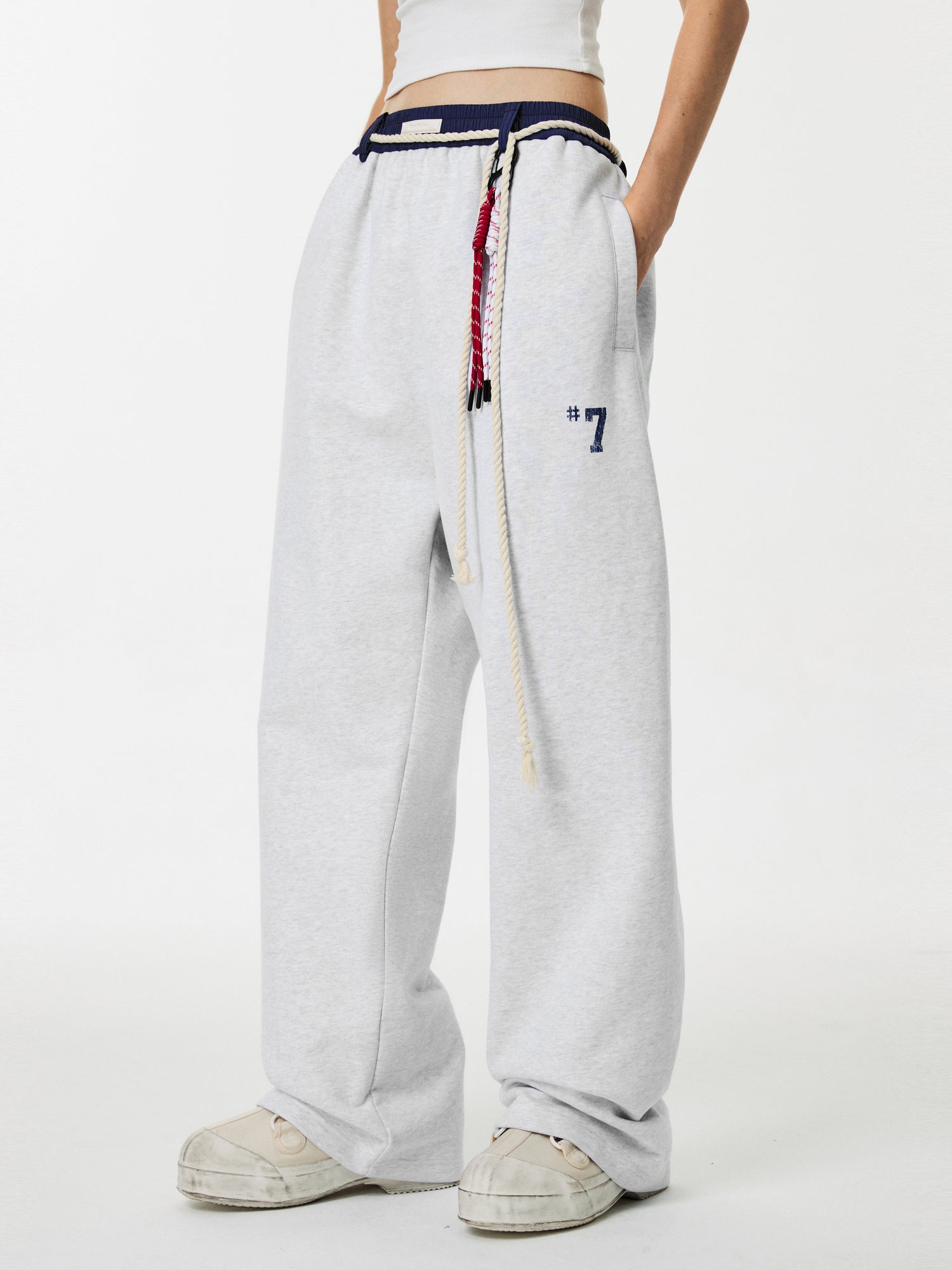 PCLP Color-Blocked Waistband Sweatpants with Multiple Drawstrings and Fleece-Lined Casual Long Pants