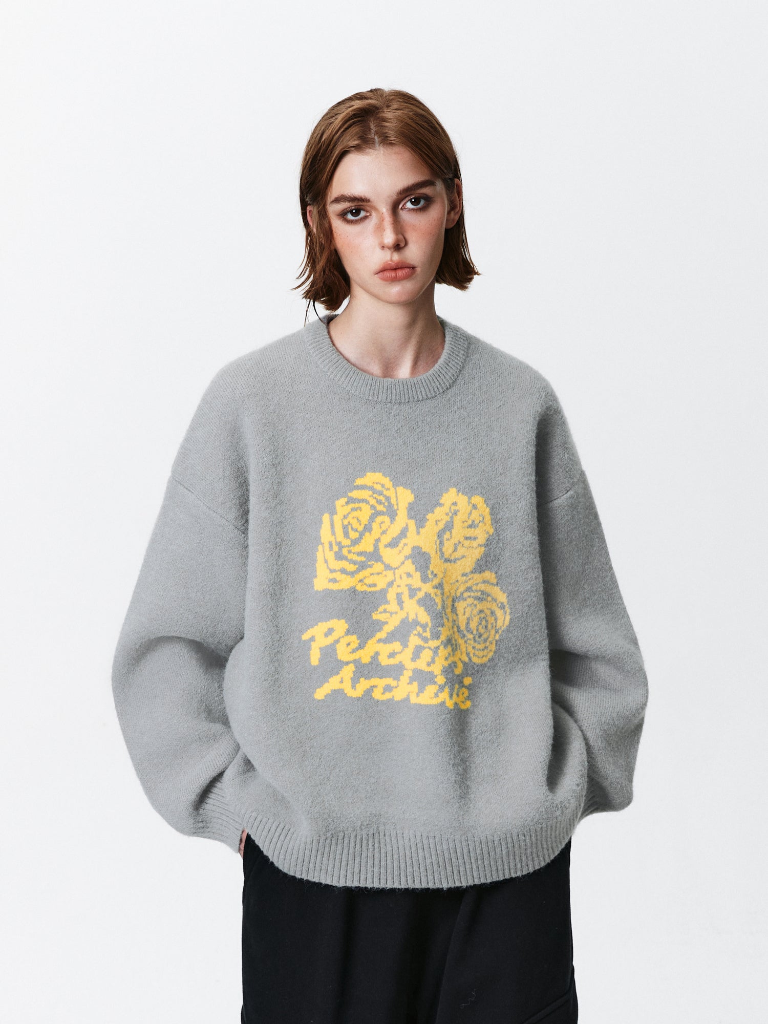 PCLP Rose Jacquard Round Neck Sweater