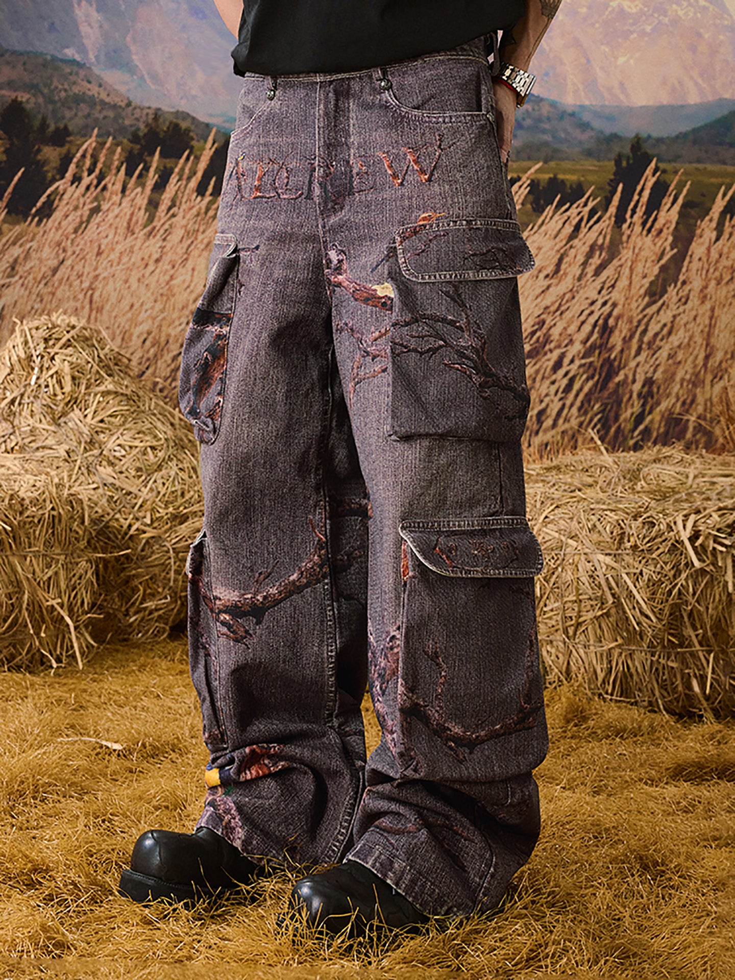 YADcrew | Autumn Forest Branches Jeans - PSYLOS 1, YADcrew | Autumn Forest Branches Jeans, Pants, YADcrew•JAPAN, PSYLOS 1