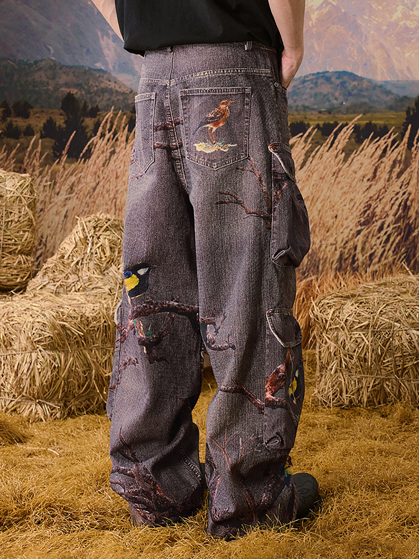YADcrew | Autumn Forest Branches Jeans - PSYLOS 1, YADcrew | Autumn Forest Branches Jeans, Pants, YADcrew•JAPAN, PSYLOS 1