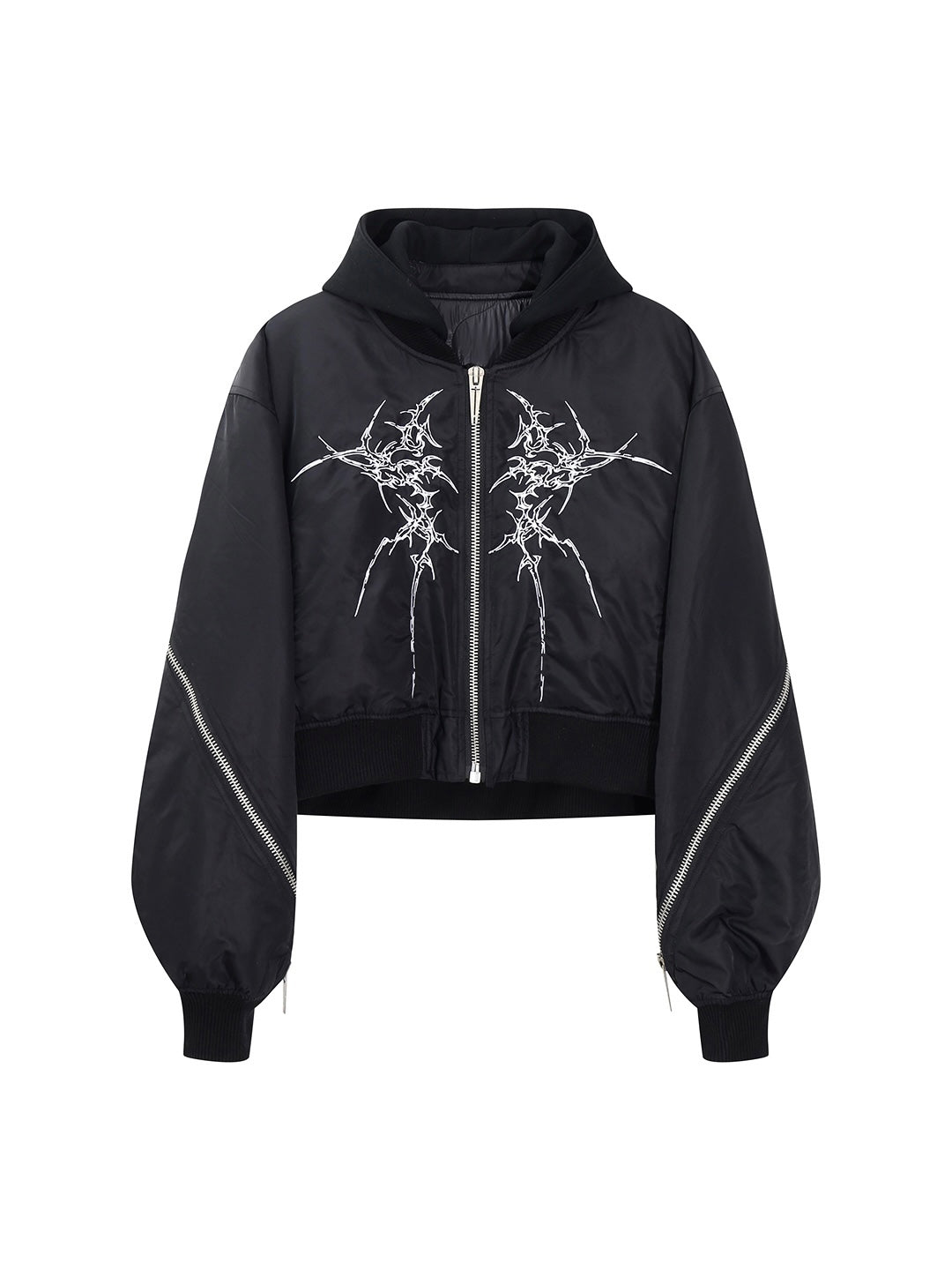 REBEL WAVE Double Zip Organic Bone Print Hooded Jacket