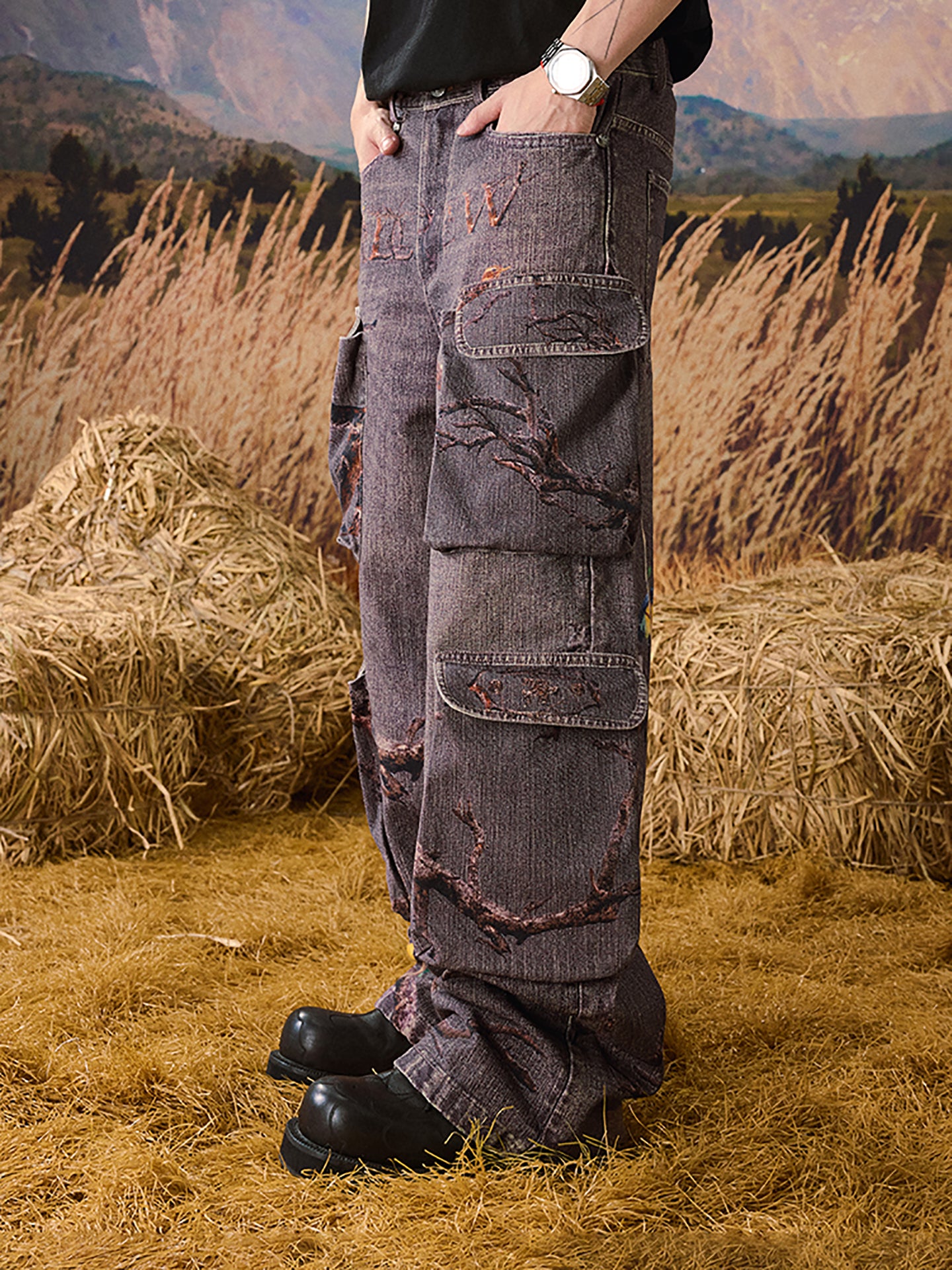 YADcrew | Autumn Forest Branches Jeans - PSYLOS 1, YADcrew | Autumn Forest Branches Jeans, Pants, YADcrew•JAPAN, PSYLOS 1