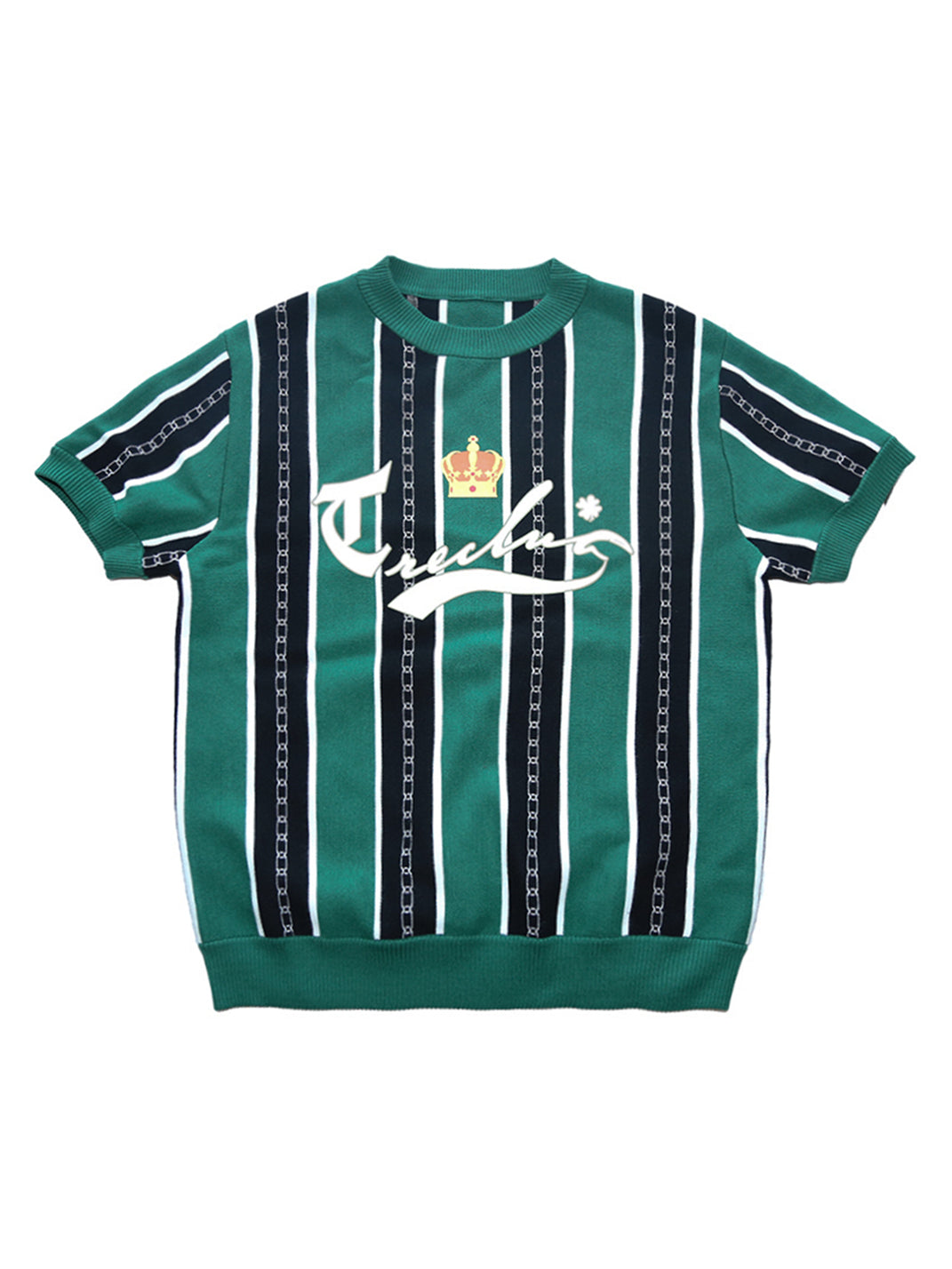 TREclub | Green Striped Knit Short Sleeve Sweater - PSYLOS 1, TREclub | Green Striped Knit Short Sleeve Sweater, Sweater, TREclub•JAPAN, PSYLOS 1