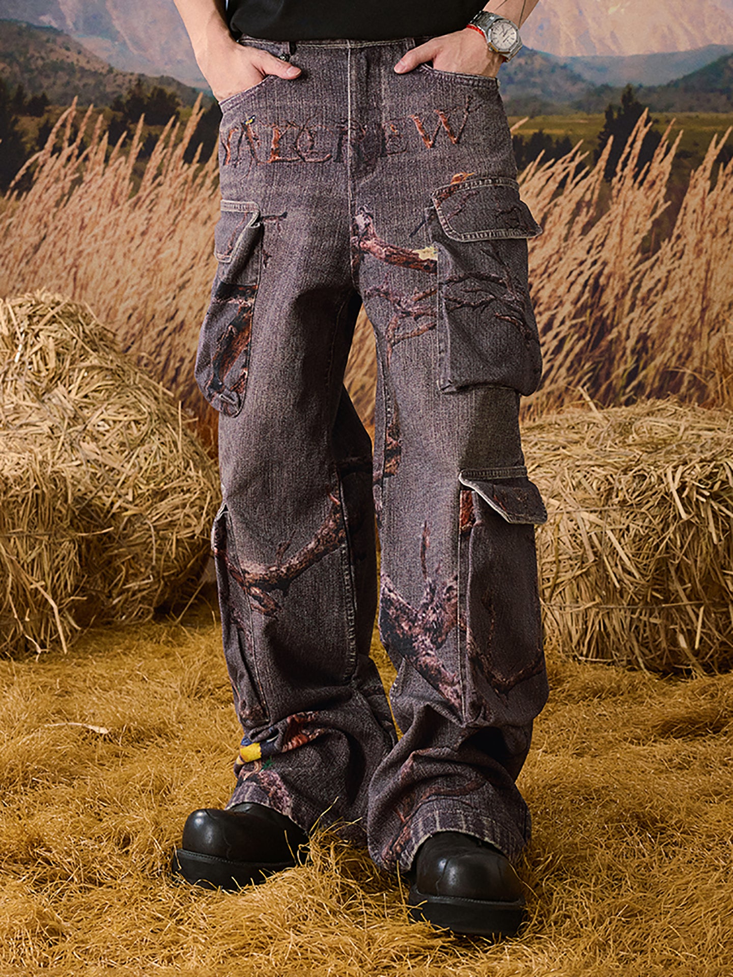 YADcrew | Autumn Forest Branches Jeans - PSYLOS 1, YADcrew | Autumn Forest Branches Jeans, Pants, YADcrew•JAPAN, PSYLOS 1