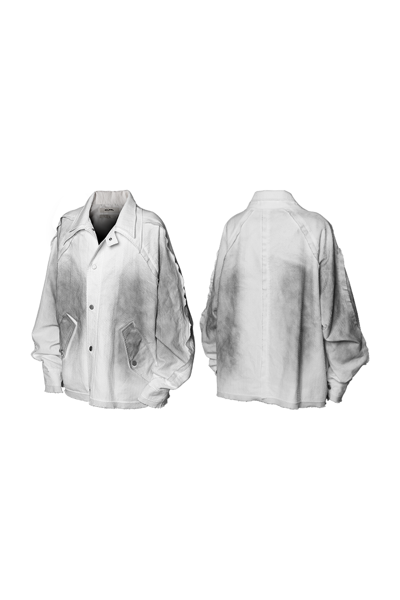 Distressed Washed Cotton-Linen Jacket with Raw Seams and Vintage Dye Effect