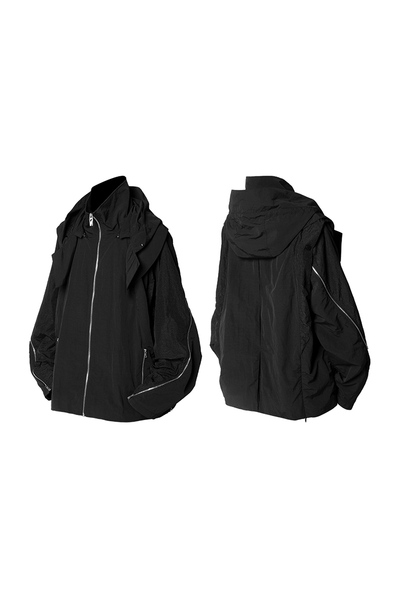 Modular Deconstructed Jacket with Multiple Zippers and Versatile Styling Options