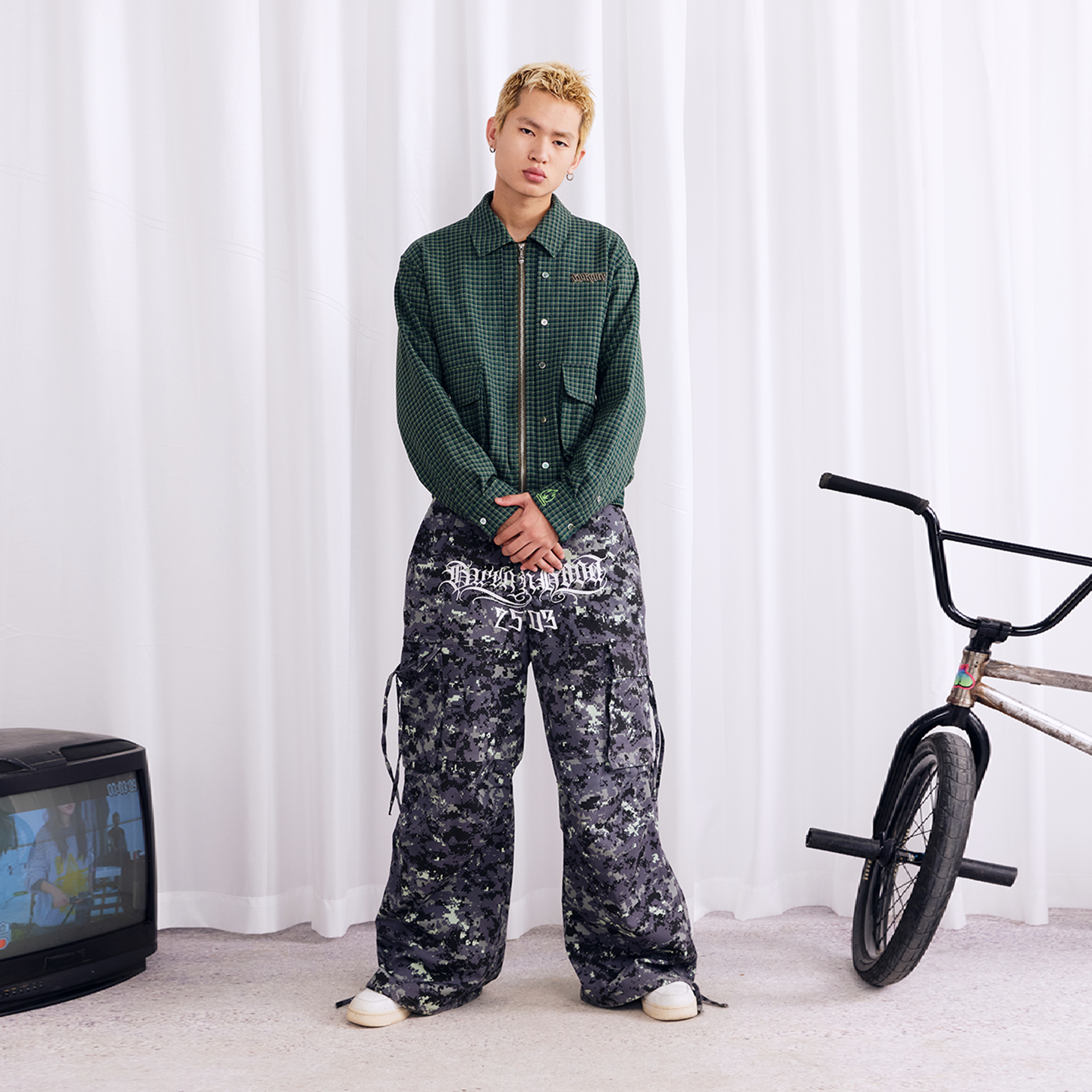 BURNIN Plaid Fake Two-piece Community Culture Jacket - PSYLOS 1, BURNIN Plaid Fake Two-piece Community Culture Jacket, Jacket, Burnin, PSYLOS 1