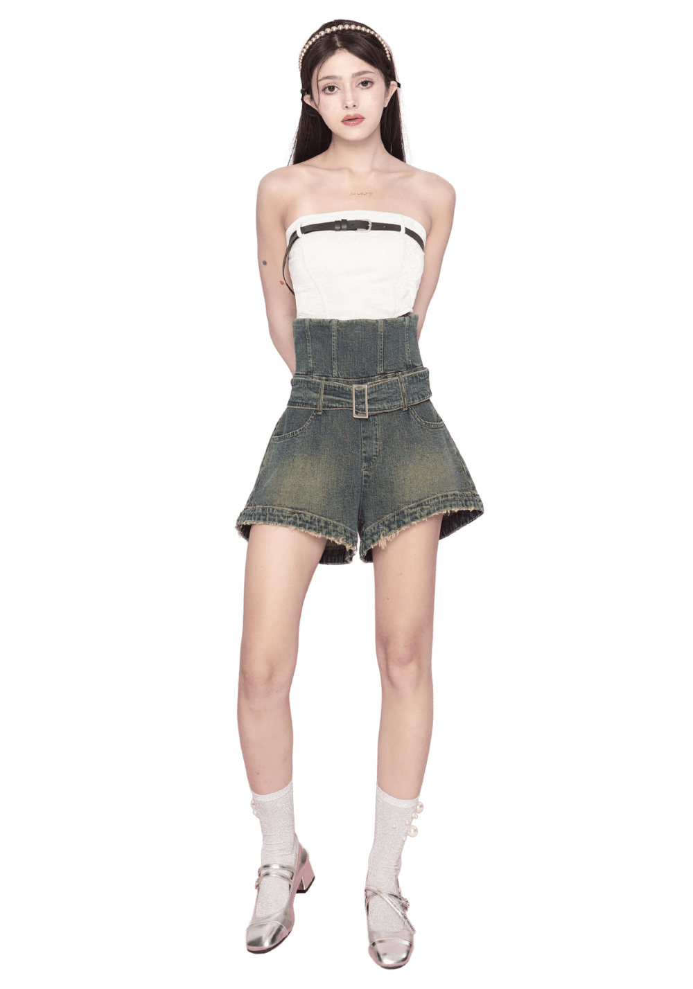 High Waisted Denim Shorts - PSYLOS 1, High Waisted Denim Shorts, Shorts, LHC MODA, PSYLOS 1