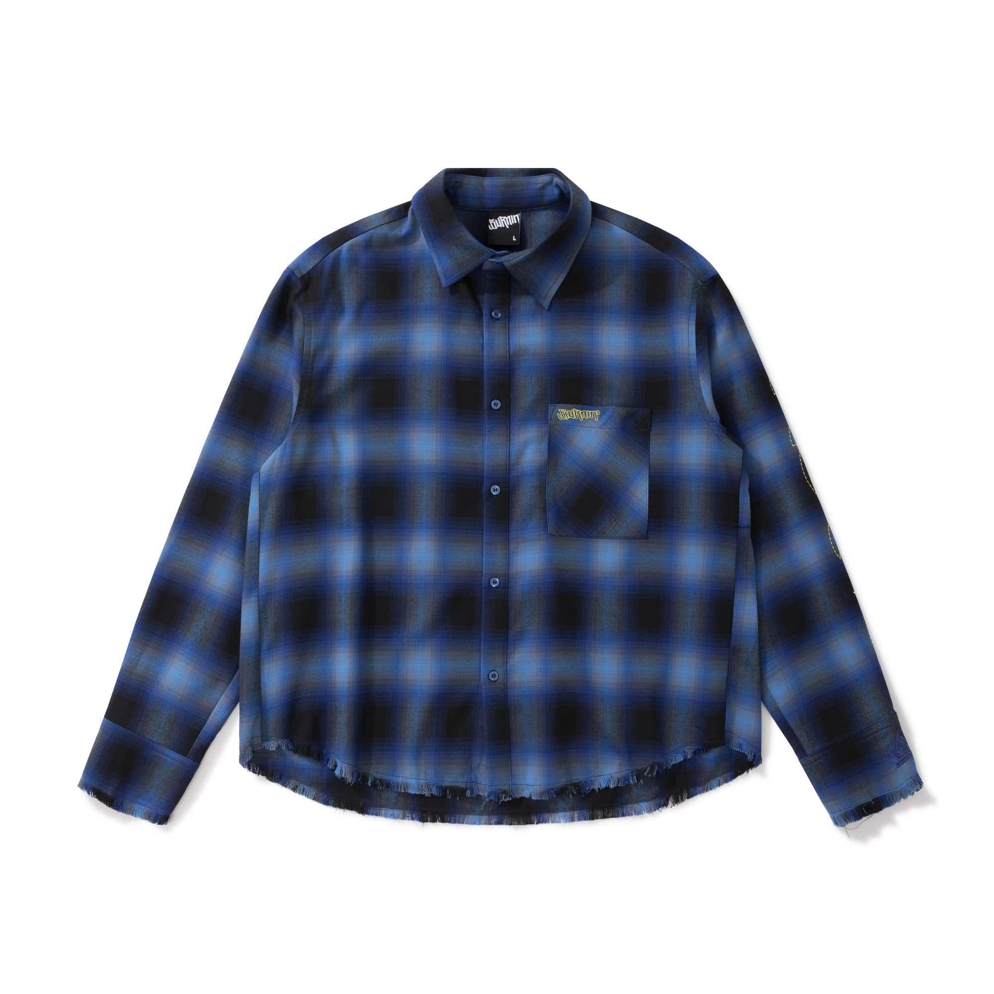 BURNIN "97' SERIES" FRAYED DISTRESSED PLAID EMBROIDERED SHIRT - PSYLOS 1, BURNIN "97' SERIES" FRAYED DISTRESSED PLAID EMBROIDERED SHIRT, Shirts, Burnin, PSYLOS 1