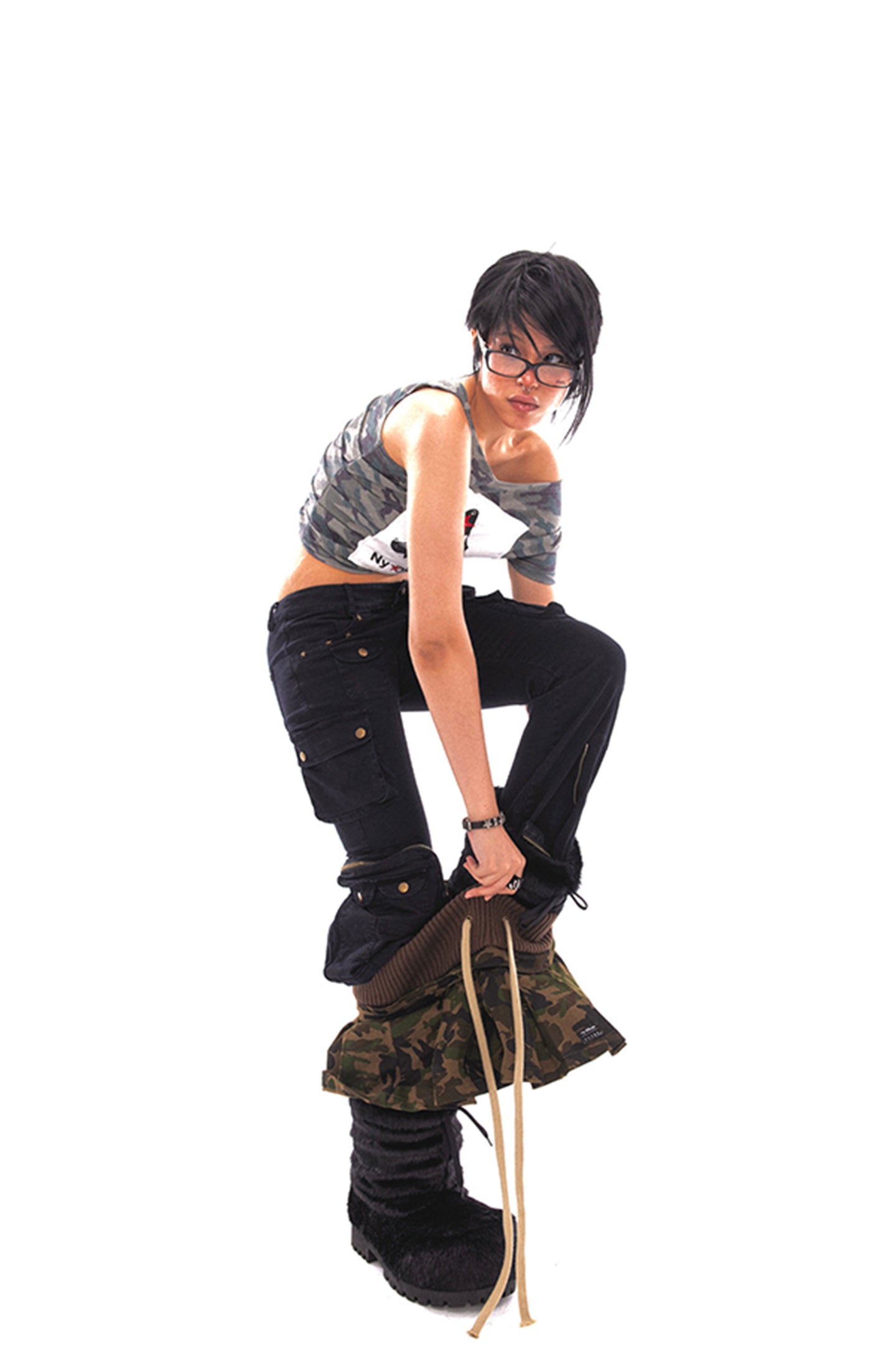 Camo Off-Shoulder Patch Top - PSYLOS 1, Camo Off-Shoulder Patch Top, T-shirt, NyDkyel, PSYLOS 1