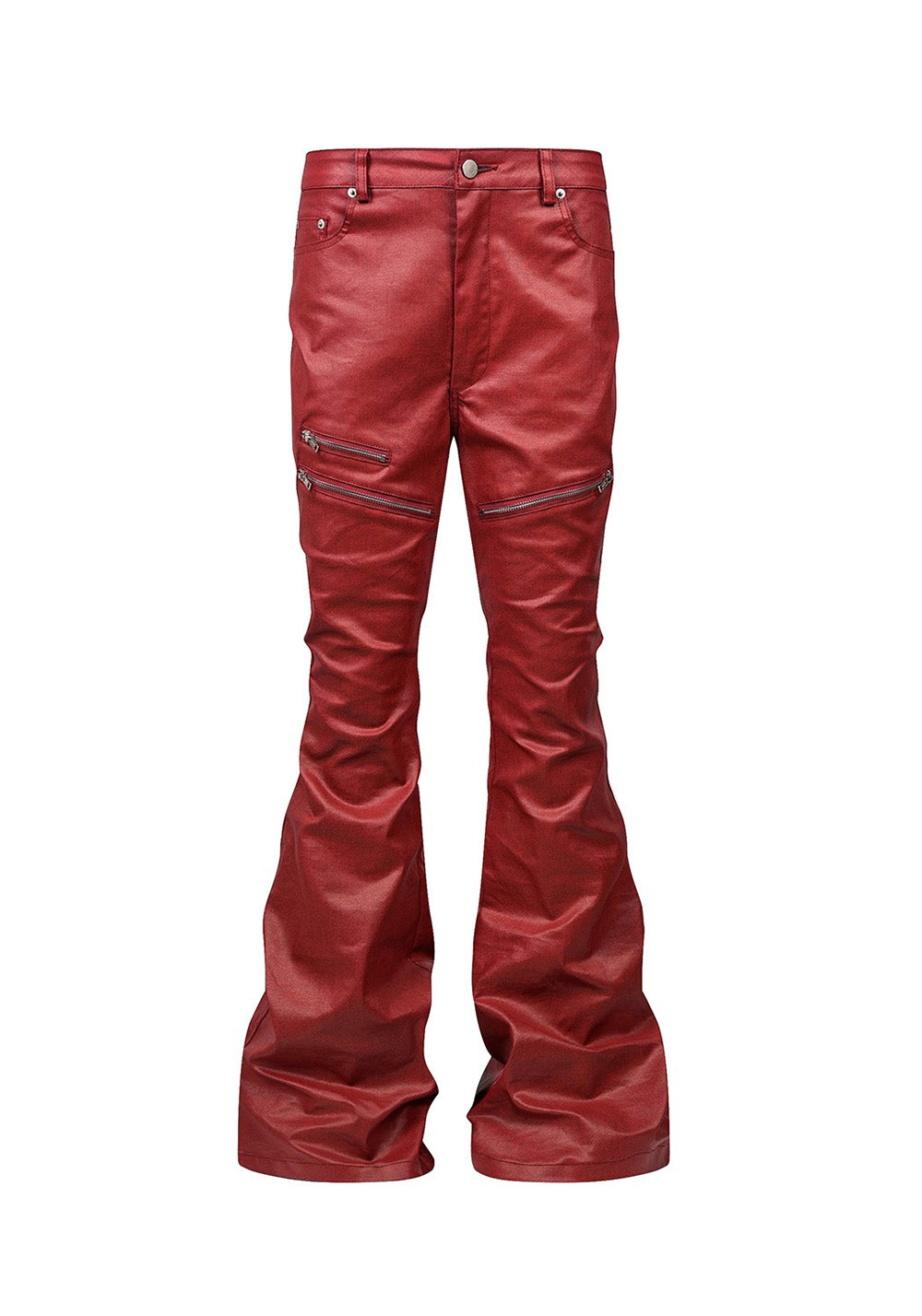 REBEL WAVE丨Liquid Metal Red Coated Waxed Flared Jeans - PSYLOS 1, REBEL WAVE丨Liquid Metal Red Coated Waxed Flared Jeans, Pants, REBEL WAVE•JAPAN, PSYLOS 1