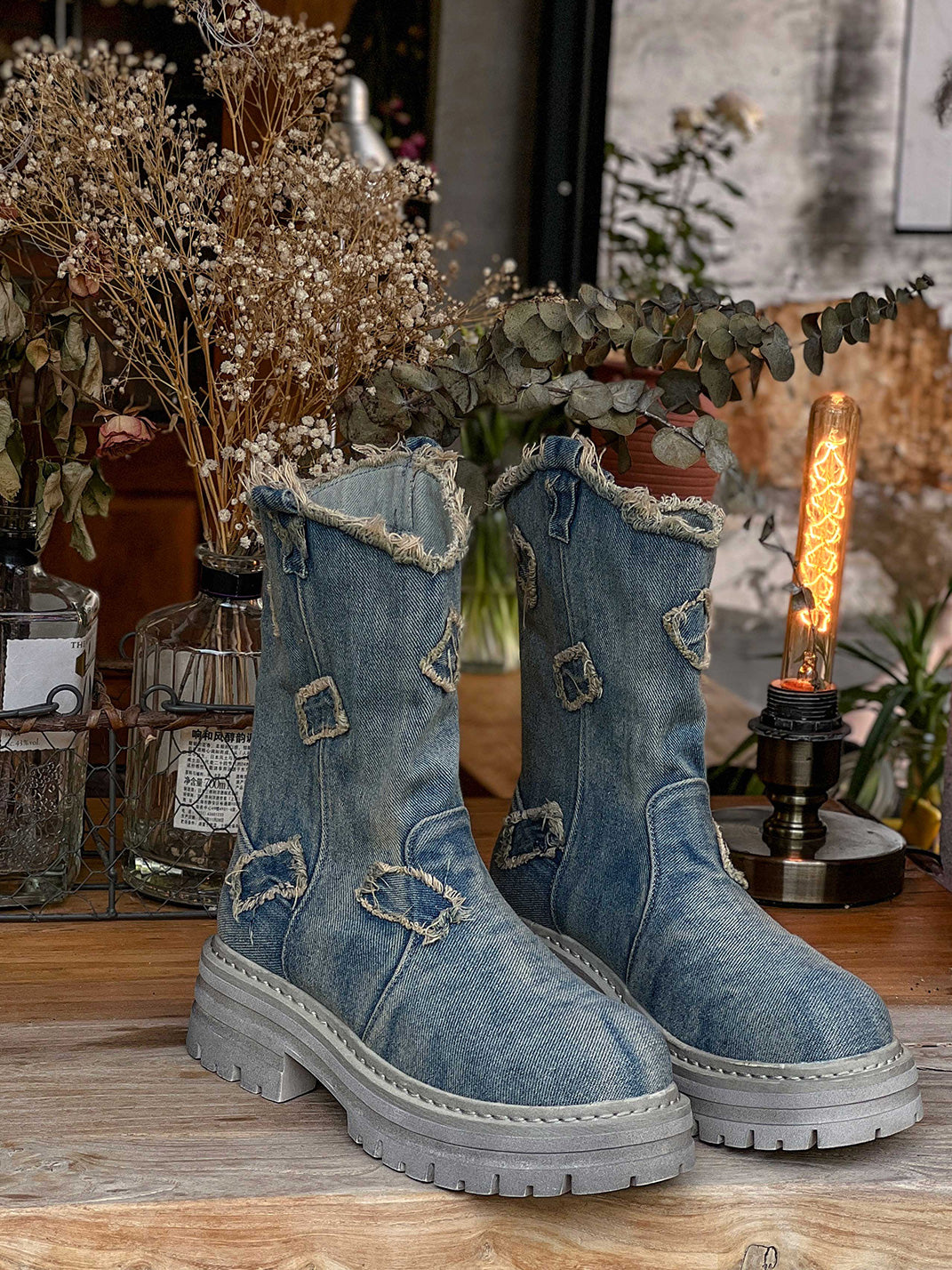 GSL | Washed Ripped Demin Platform Mid Boots - PSYLOS 1, GSL | Washed Ripped Demin Platform Mid Boots, Women's Shoes, GSL, PSYLOS 1