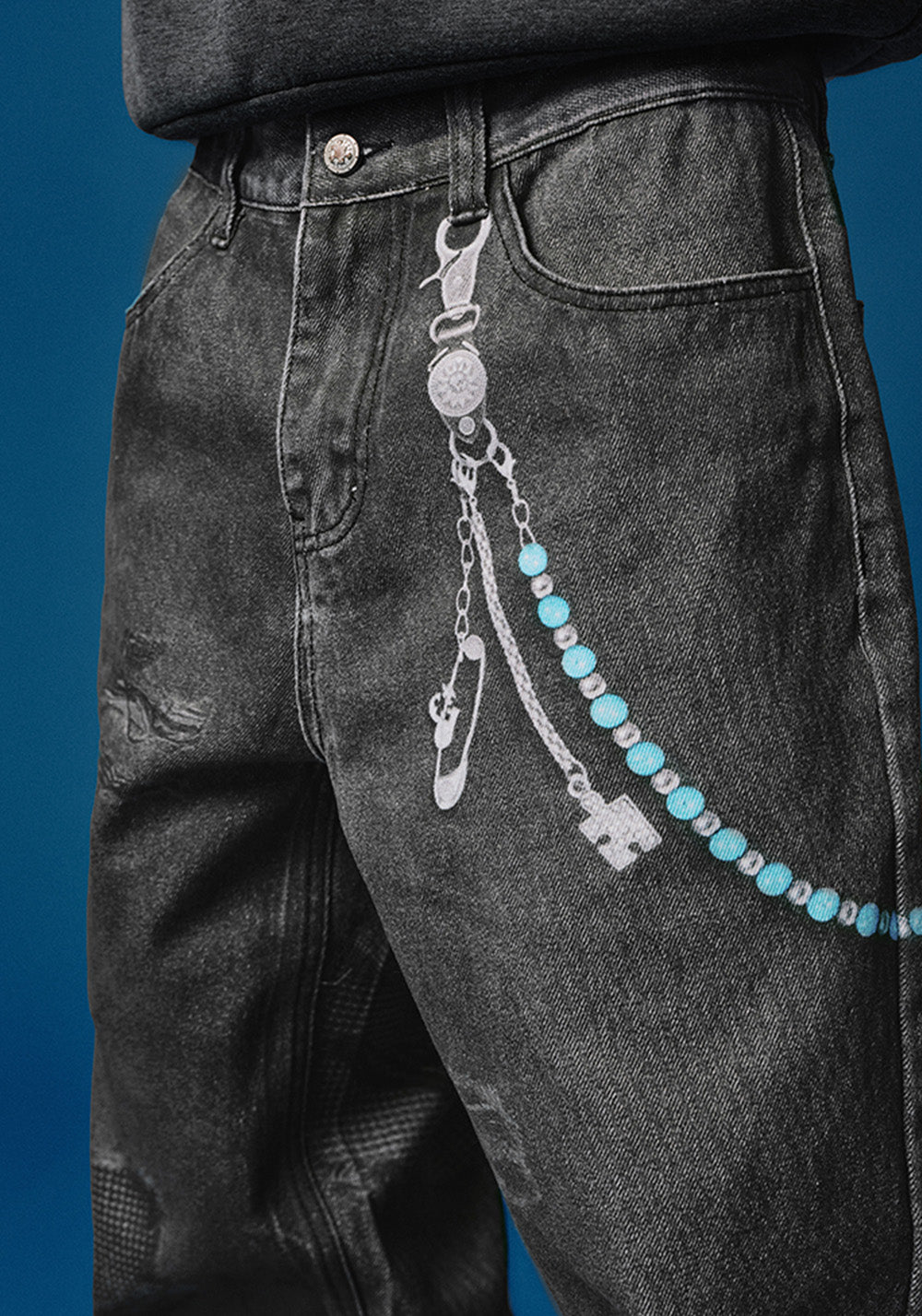 YADcrew丨Chain Embossed Printed Jeans American Street - PSYLOS 1, YADcrew丨Chain Embossed Printed Jeans American Street, Pants, YADcrew•JAPAN, PSYLOS 1