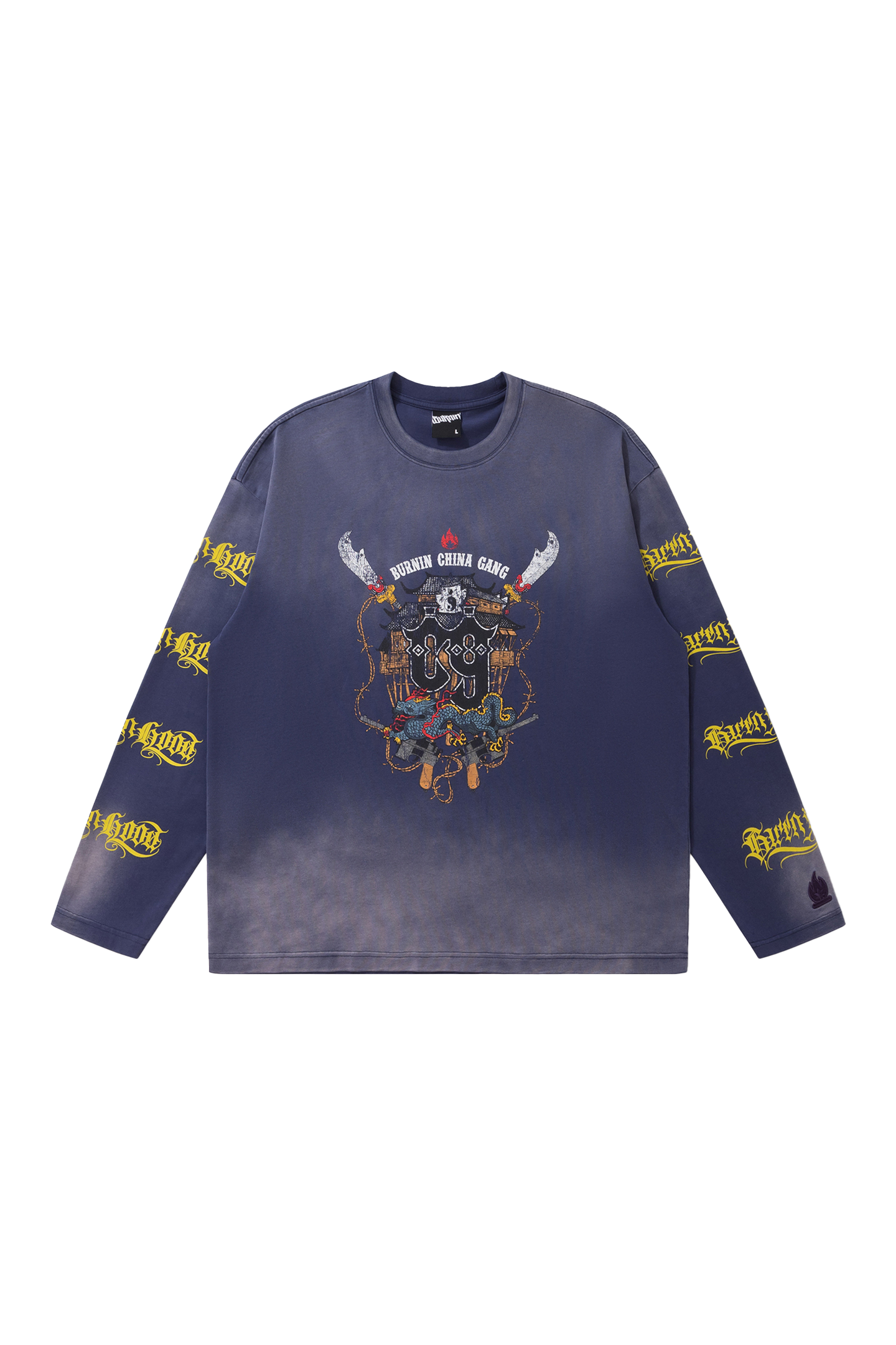 BURNIN Dyeing Distressed Community Culture Sweatshirt - PSYLOS 1, BURNIN Dyeing Distressed Community Culture Sweatshirt, Sweatshirts, Burnin, PSYLOS 1