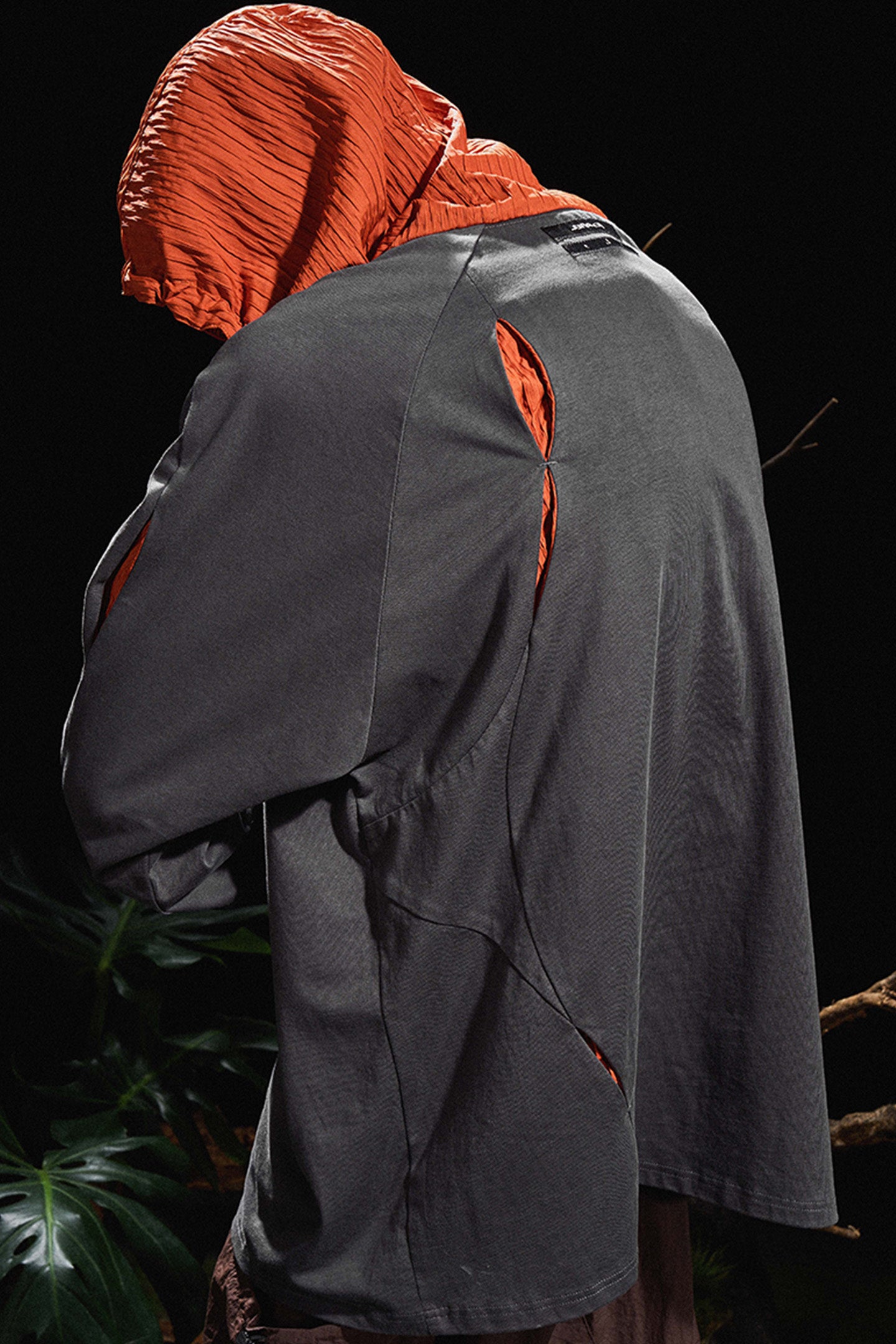 RELABEL丨Gray And Orange Stitching Hooded Long T-Shirt - PSYLOS 1, RELABEL丨Gray And Orange Stitching Hooded Long T-Shirt, T-Shirt, RELABEL, PSYLOS 1