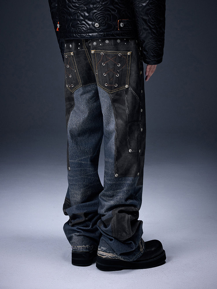 YADcrew丨Rivet Tie Leather Print Pants - PSYLOS 1, YADcrew丨Rivet Tie Leather Print Pants, Pants, YADcrew•JAPAN, PSYLOS 1