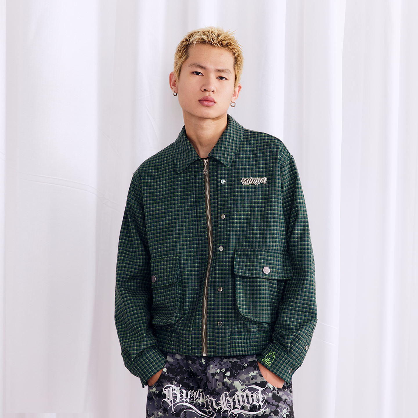 BURNIN Plaid Fake Two-piece Community Culture Jacket - PSYLOS 1, BURNIN Plaid Fake Two-piece Community Culture Jacket, Jacket, Burnin, PSYLOS 1