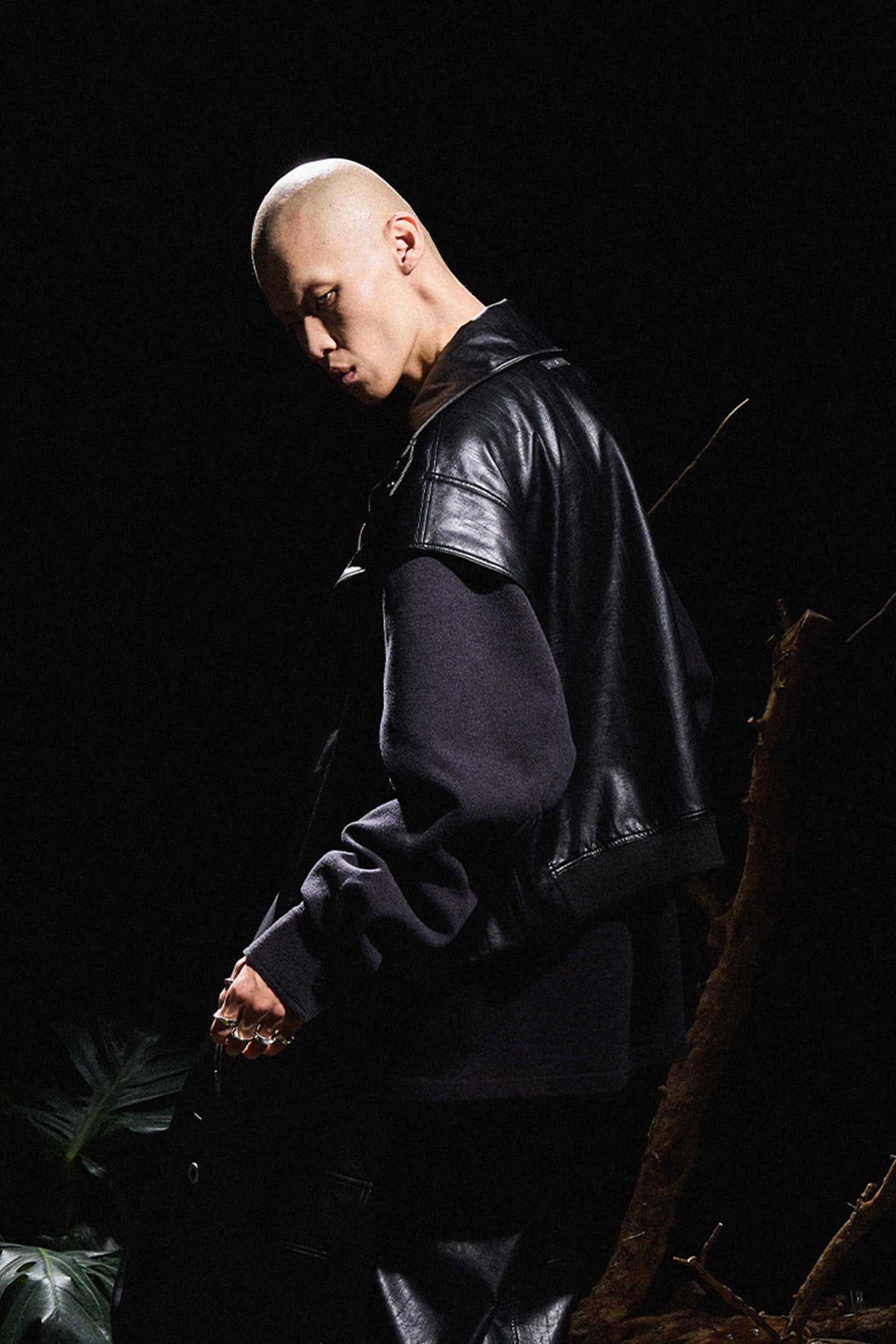 Deconstructed Oversized Leather Jacket with Semi-High Collar