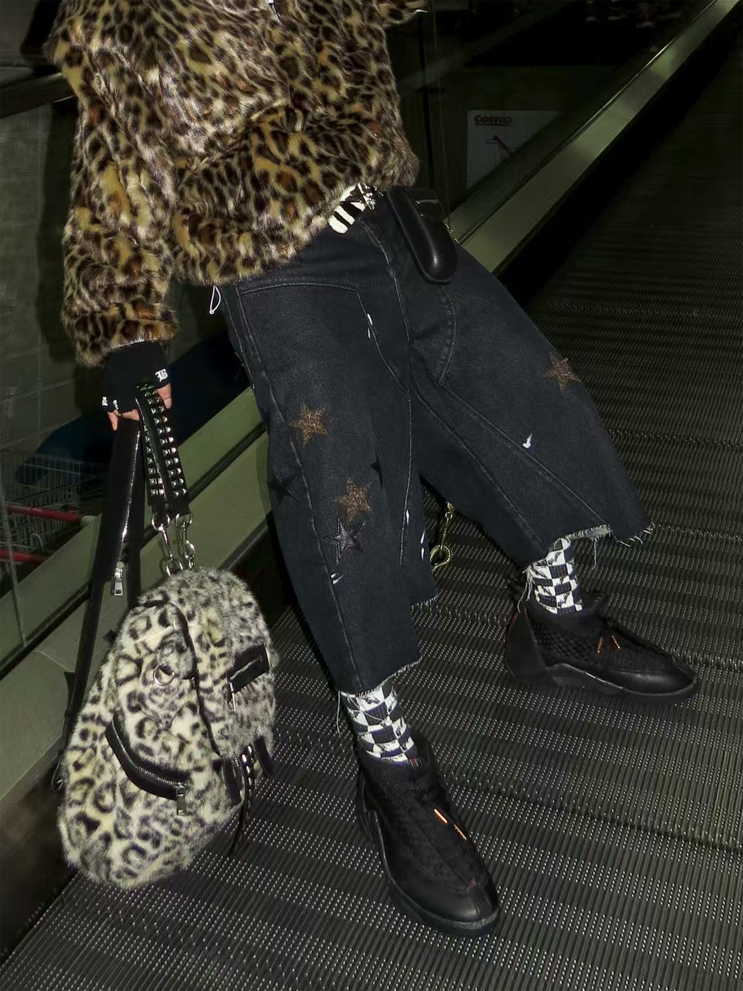 BE A DEVIL丨Leopard Star Patch Cropped Work Pants - PSYLOS 1, BE A DEVIL丨Leopard Star Patch Cropped Work Pants, Jeans, BE A DEVIL, PSYLOS 1