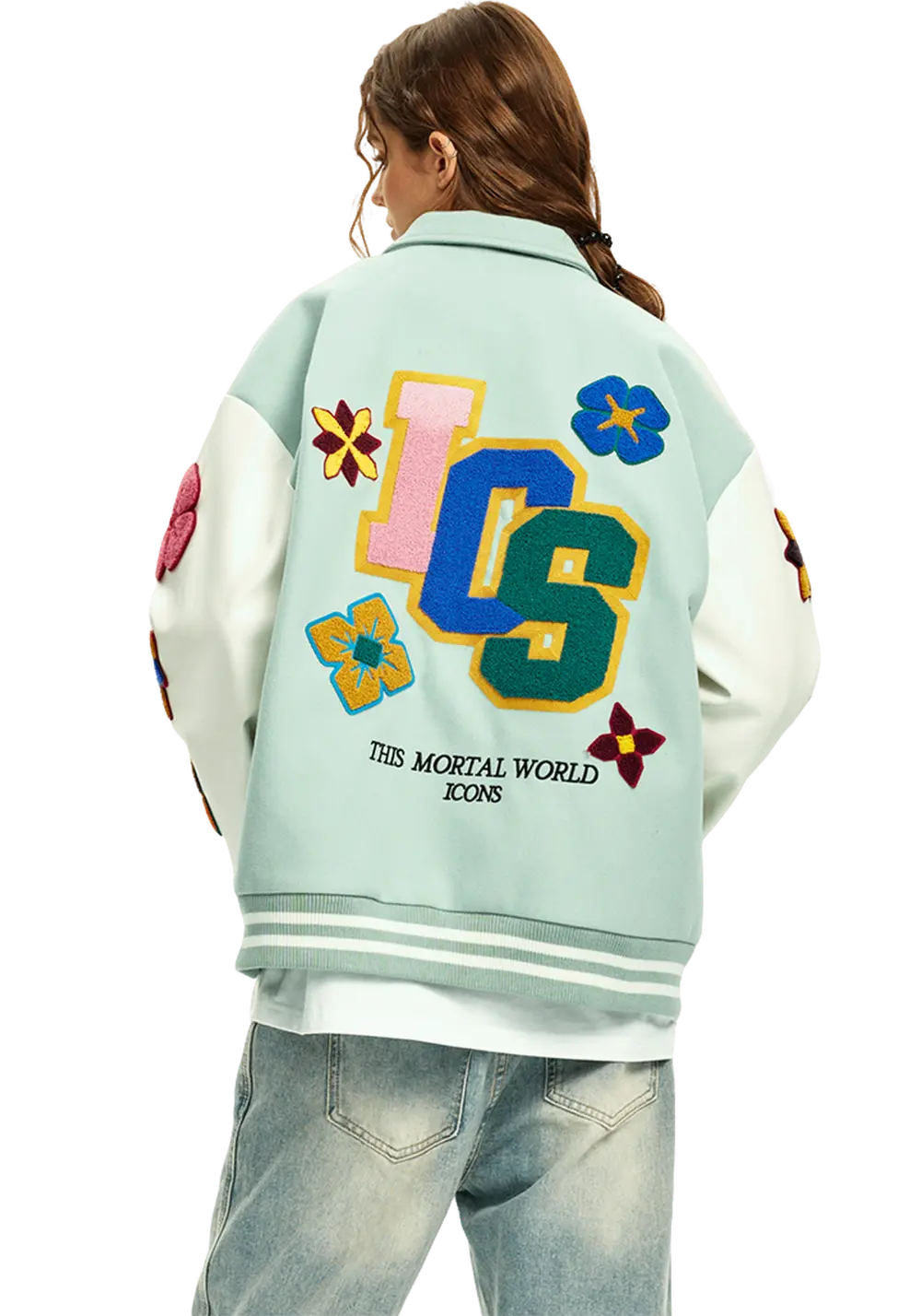 Flower Contrast Lapel Baseball Jersey - PSYLOS 1, Flower Contrast Lapel Baseball Jersey, Jacket, iconslab, PSYLOS 1