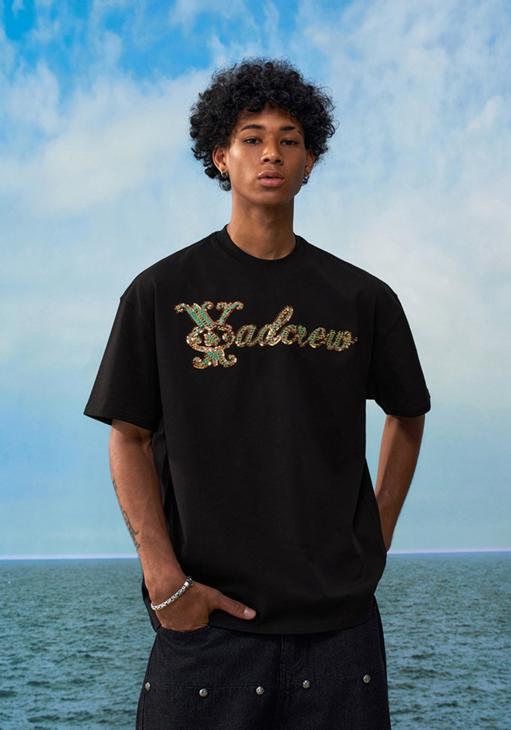 YADcrew丨YADcrew Beaded Pipe Embroidery Tee-Black - PSYLOS 1, YADcrew丨YADcrew Beaded Pipe Embroidery Tee-Black, T-Shirt, YADcrew•JAPAN, PSYLOS 1