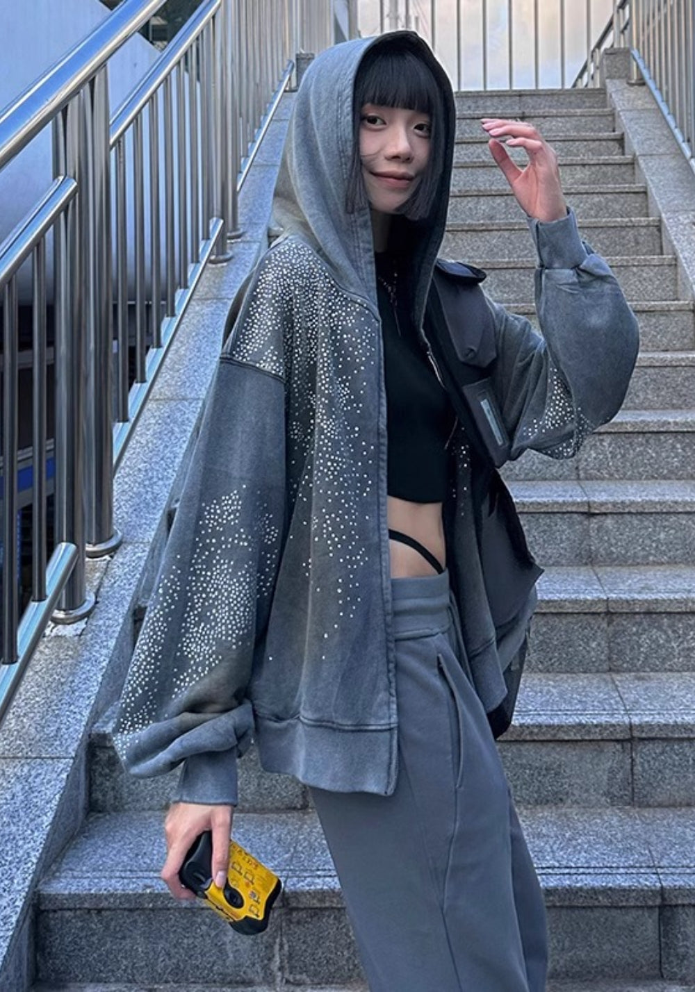 DND4DES丨Colorful Rhinestone Washed Distressed Hoodie - PSYLOS 1, DND4DES丨Colorful Rhinestone Washed Distressed Hoodie, Hoodie, DND4DES•JAPAN, PSYLOS 1