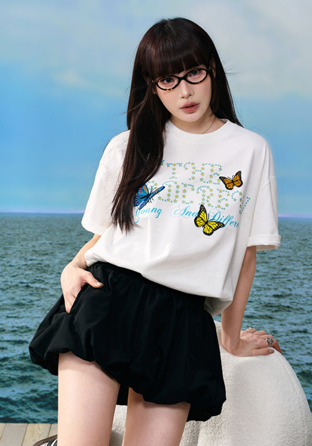YADcrew丨YADcrew Butterfly-Embroidered Tee-White - PSYLOS 1, YADcrew丨YADcrew Butterfly-Embroidered Tee-White, T-Shirt, YADcrew•JAPAN, PSYLOS 1