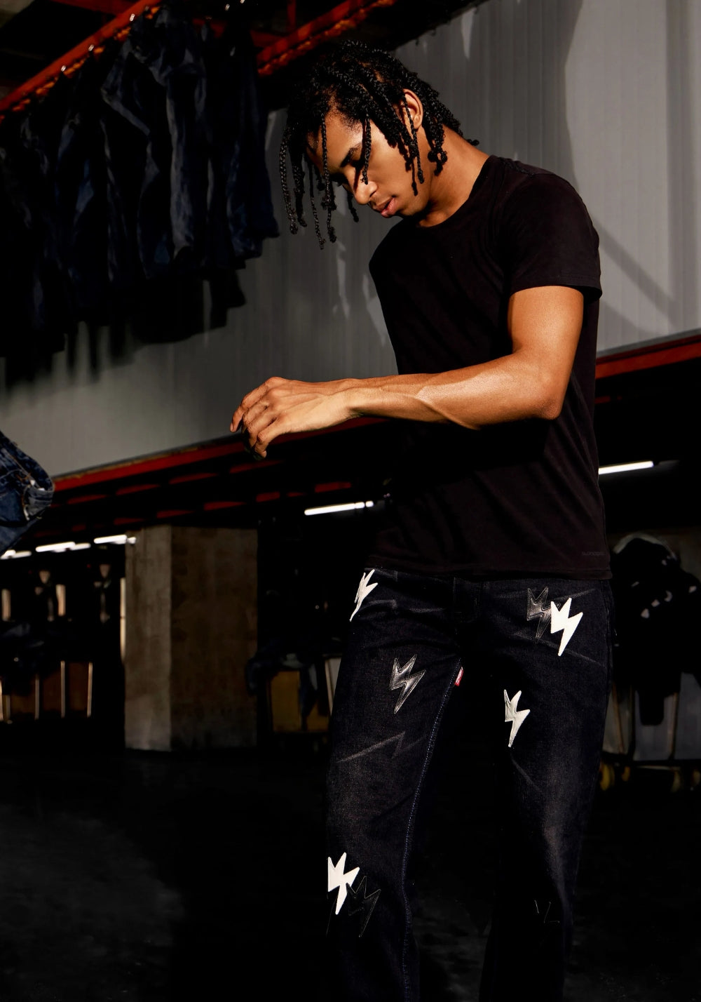 AMEXNOCAP丨Black and White Lightning Patch Straight-Leg Jeans - PSYLOS 1, AMEXNOCAP丨Black and White Lightning Patch Straight-Leg Jeans, Jeans, Amexnocap, PSYLOS 1