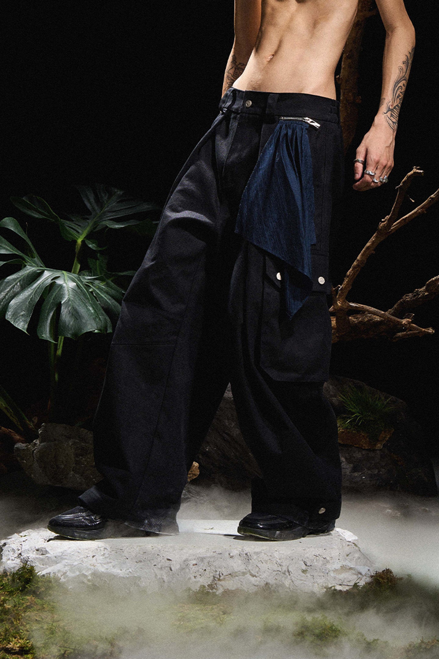 RELABEL丨Removable Scarf Pleated Silhouette Trousers - PSYLOS 1, RELABEL丨Removable Scarf Pleated Silhouette Trousers, Pants, RELABEL, PSYLOS 1