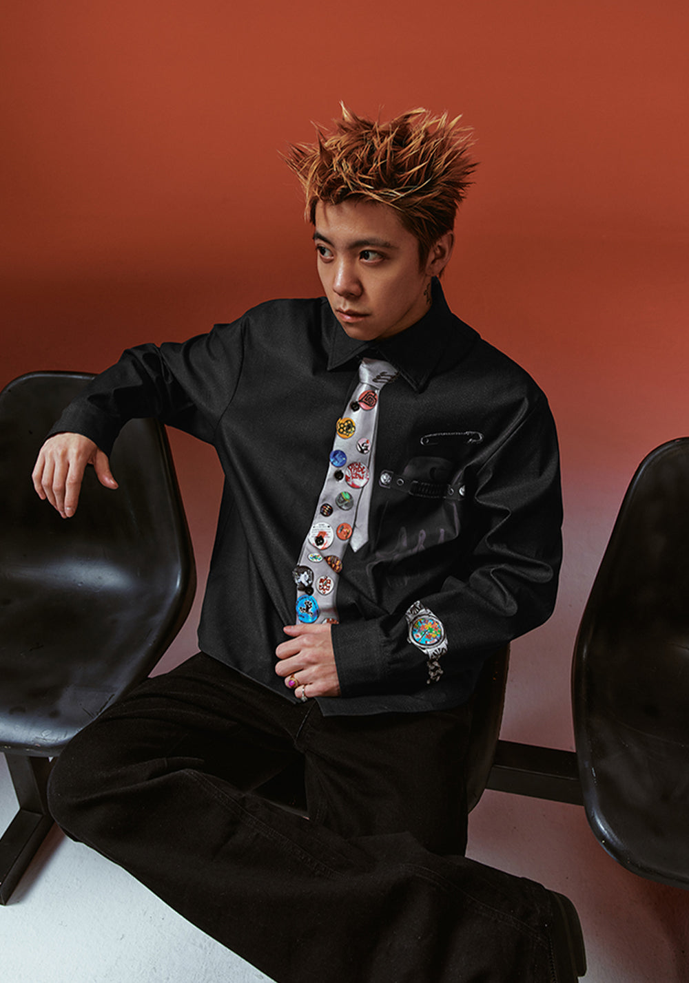 YADcrew丨Egg Print Tie Badge Long Sleeve Shirt - PSYLOS 1, YADcrew丨Egg Print Tie Badge Long Sleeve Shirt, Shirts, YADcrew•JAPAN, PSYLOS 1