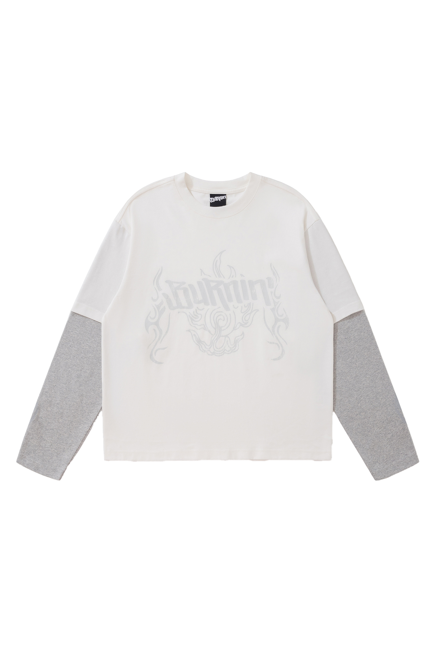 BURNIN* “97’series” worn fire pattern fake two-piece T-shirt - PSYLOS 1, BURNIN* “97’series” worn fire pattern fake two-piece T-shirt, T-Shirt, Burnin, PSYLOS 1