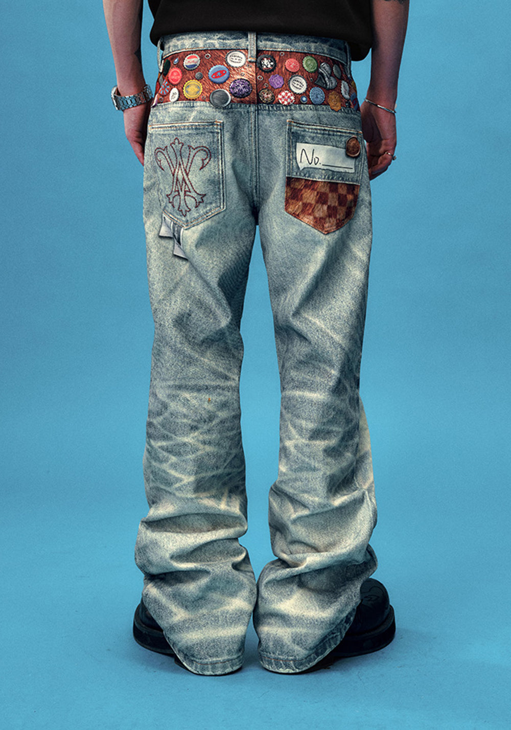 YADcrew丨Bottle Cap Badge Pony Hair Patchwork Print Pants - PSYLOS 1, YADcrew丨Bottle Cap Badge Pony Hair Patchwork Print Pants, Pants, YADcrew•JAPAN, PSYLOS 1