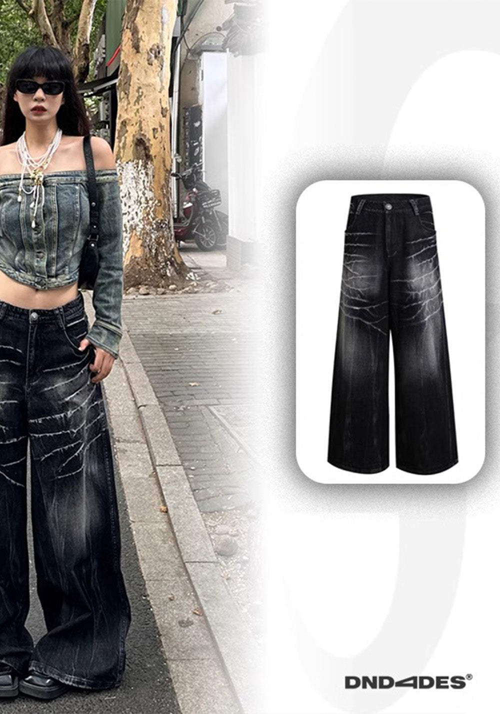 DND4DES丨Black Lightning Pattern Denim Jeans - PSYLOS 1, DND4DES丨Black Lightning Pattern Denim Jeans, Pants, DND4DES•JAPAN, PSYLOS 1