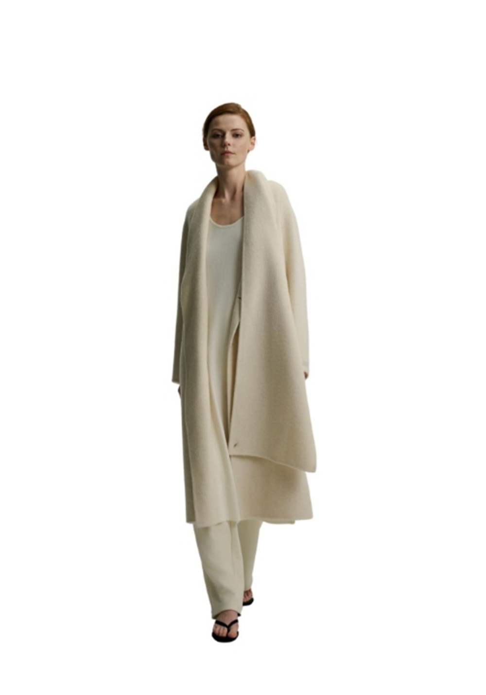 Scarf 100% Wool Coat - White