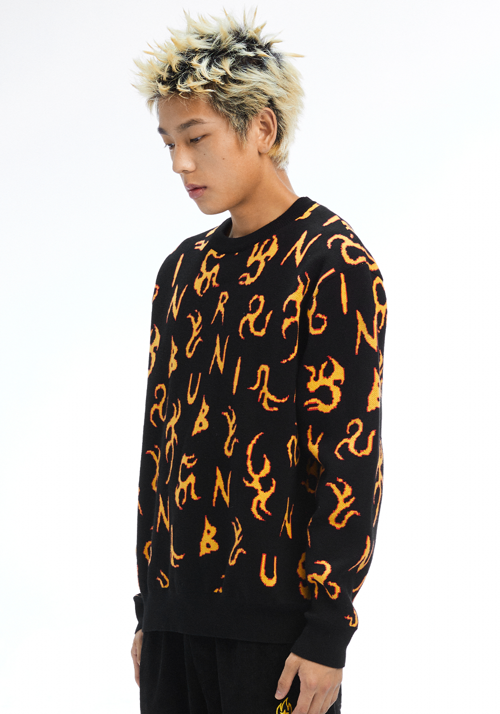 BURNIN * All-over Fire Print Sweater - PSYLOS 1, BURNIN * All-over Fire Print Sweater, Sweater, Burnin, PSYLOS 1