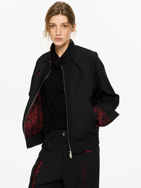 KREATE | Slash Opening Floral Lining Harrington Jacket - PSYLOS 1, KREATE | Slash Opening Floral Lining Harrington Jacket, Tops, KREATE, PSYLOS 1