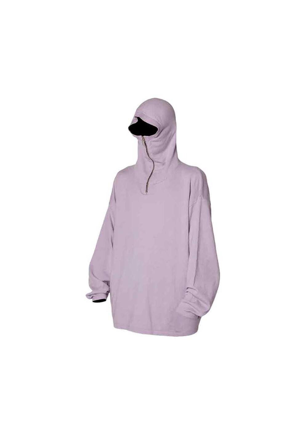 Gray Purple Masked High Collar Zip-up Wool Sweater