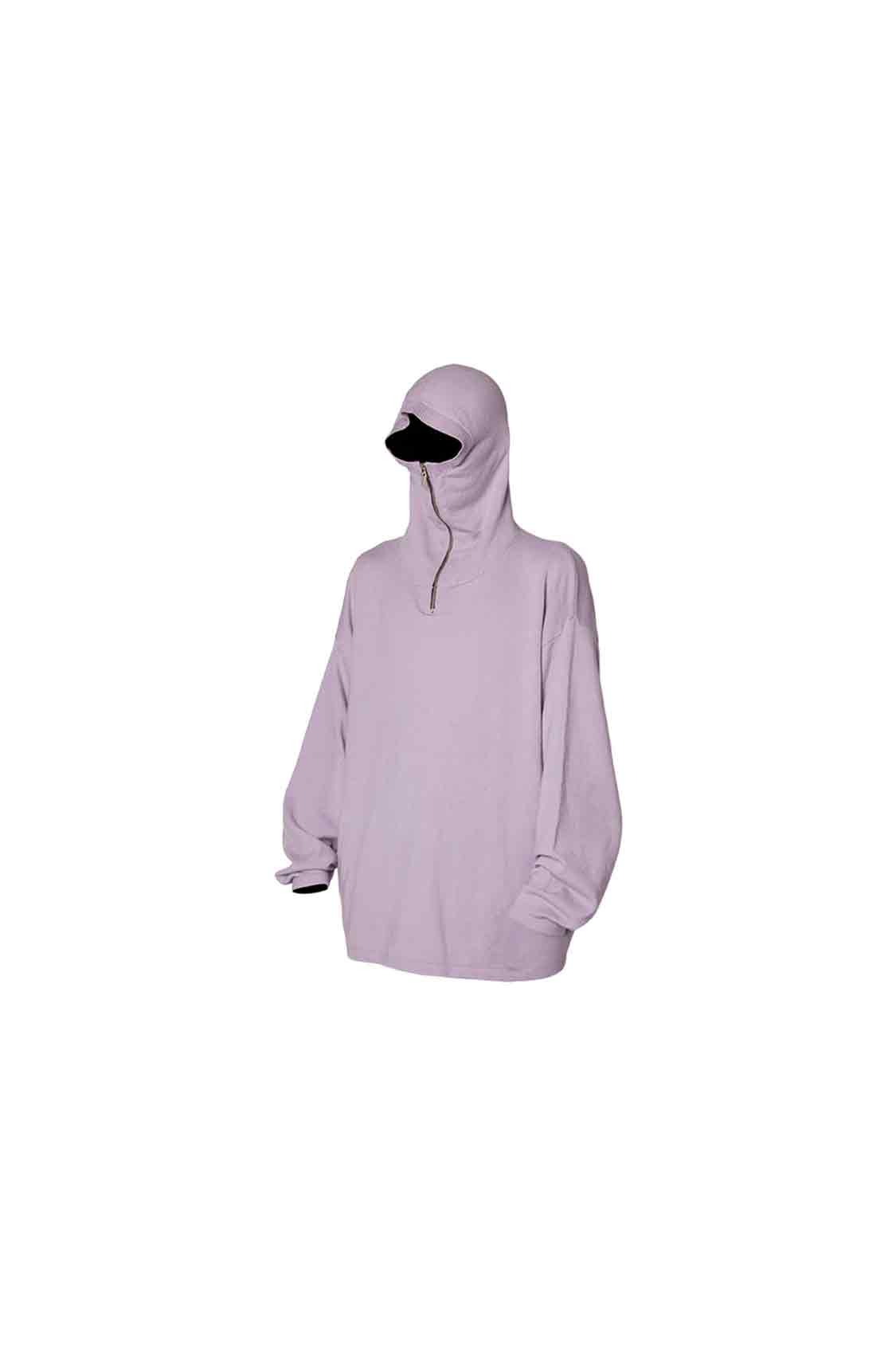 Gray Purple Masked High Collar Zip-up Wool Sweater