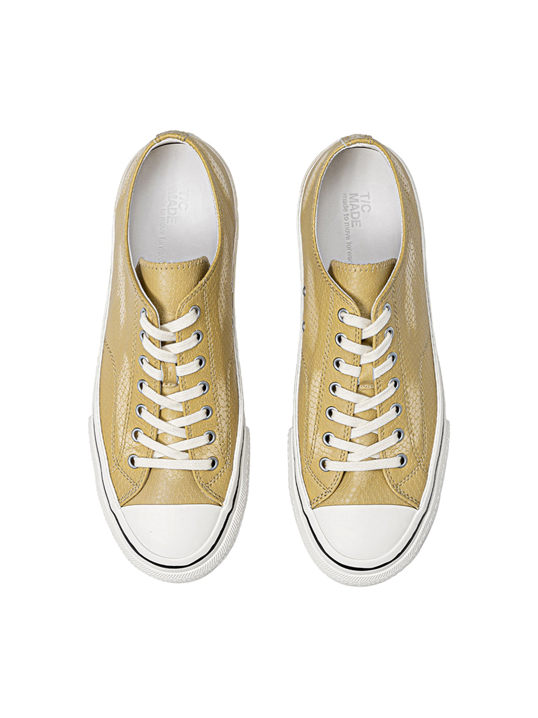T/C MADE│030 Snake-Pattern Cowhide Low-Top Smiley Canvas Sneakers-Yellow - PSYLOS 1, T/C MADE│030 Snake-Pattern Cowhide Low-Top Smiley Canvas Sneakers-Yellow, Canvas Sneakers, T/C MADE, PSYLOS 1